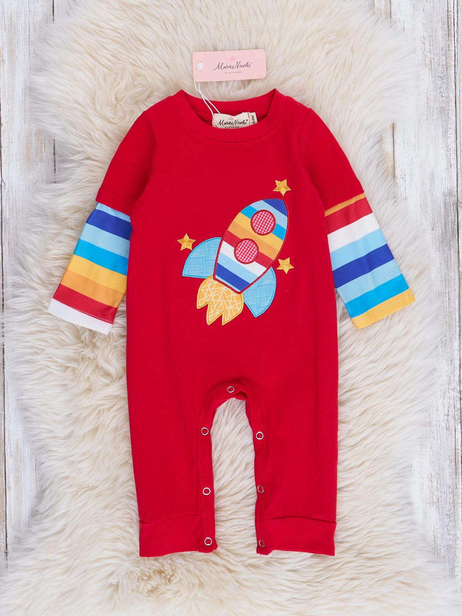 Red Rocketship Stripes Romper