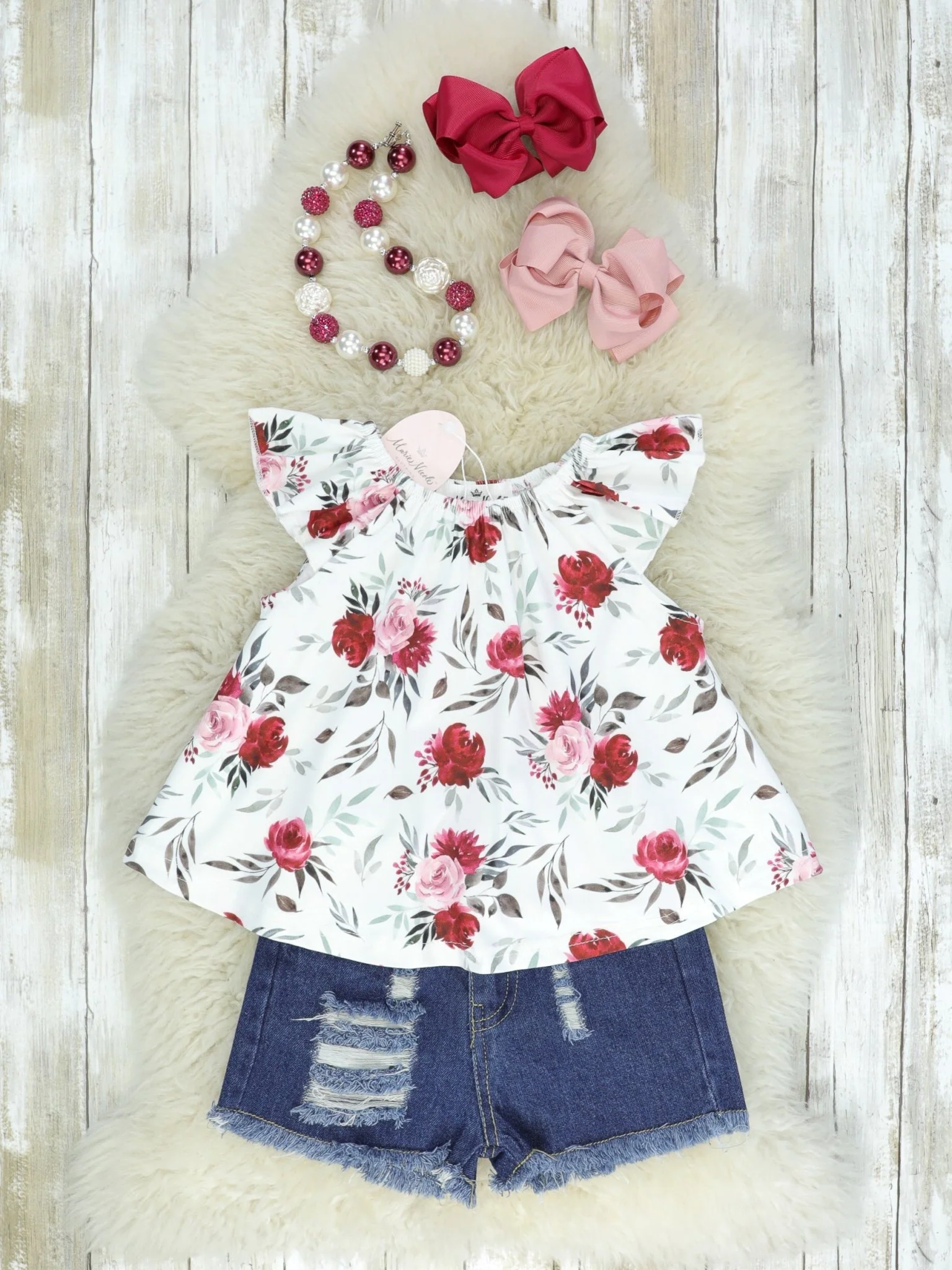 Red Rose Tank & Denim Shorts Outfit