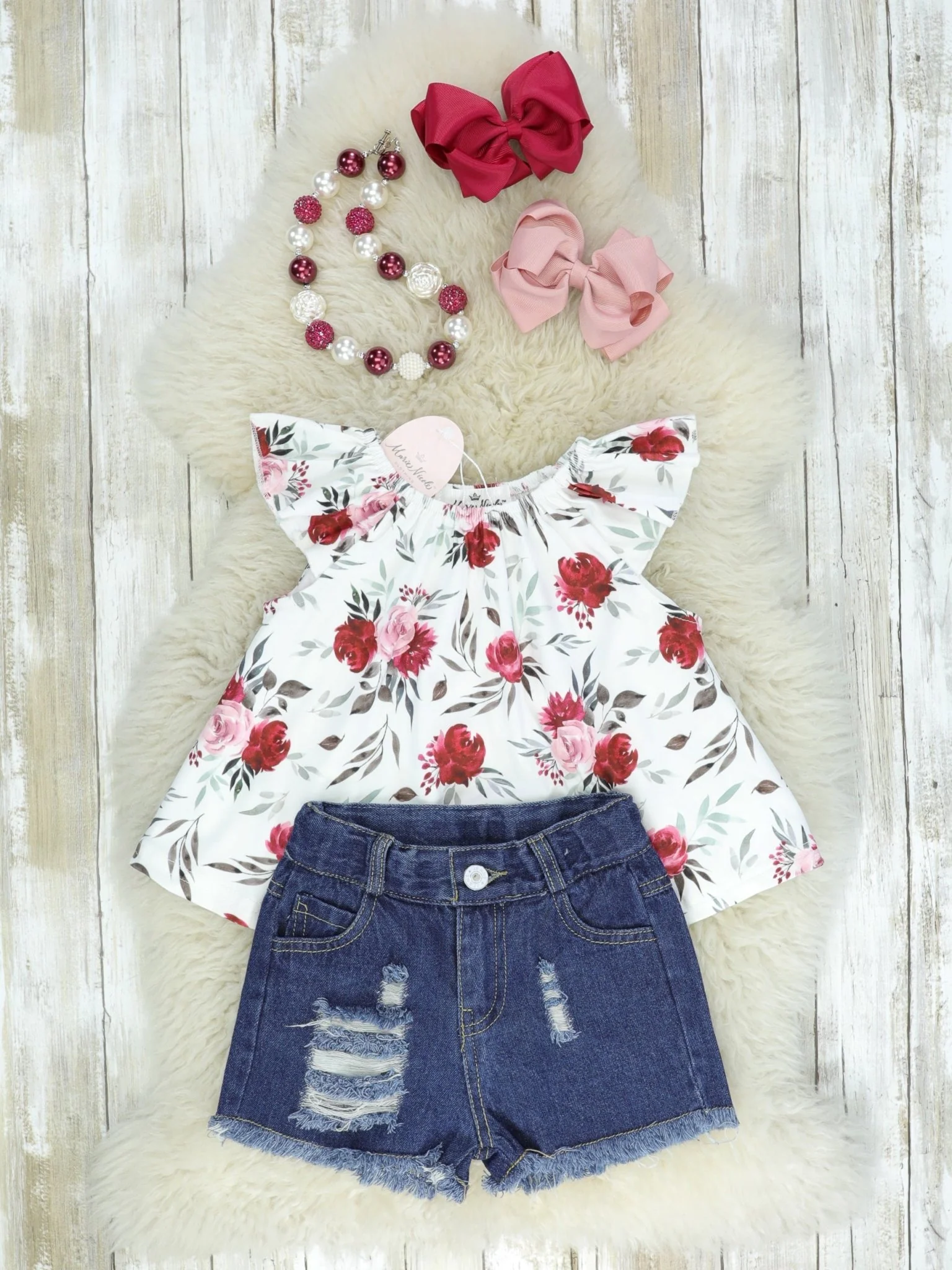 Red Rose Tank & Denim Shorts Outfit - Image 2
