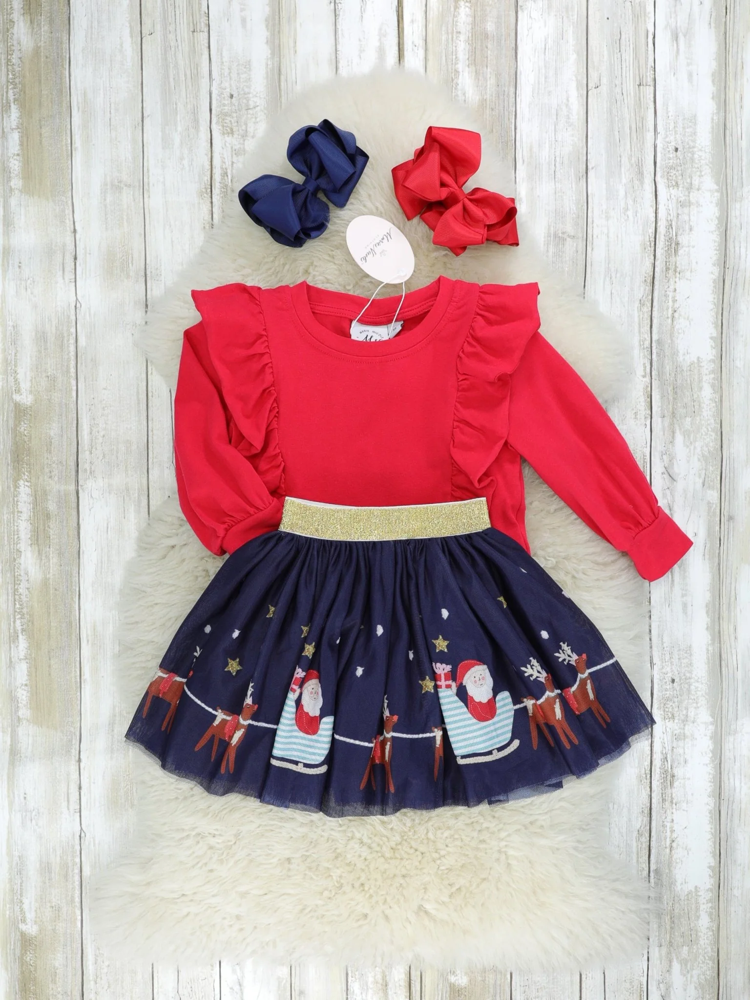 Red Ruffle Top & Tulle Reindeer Skirt Outfit - Image 2