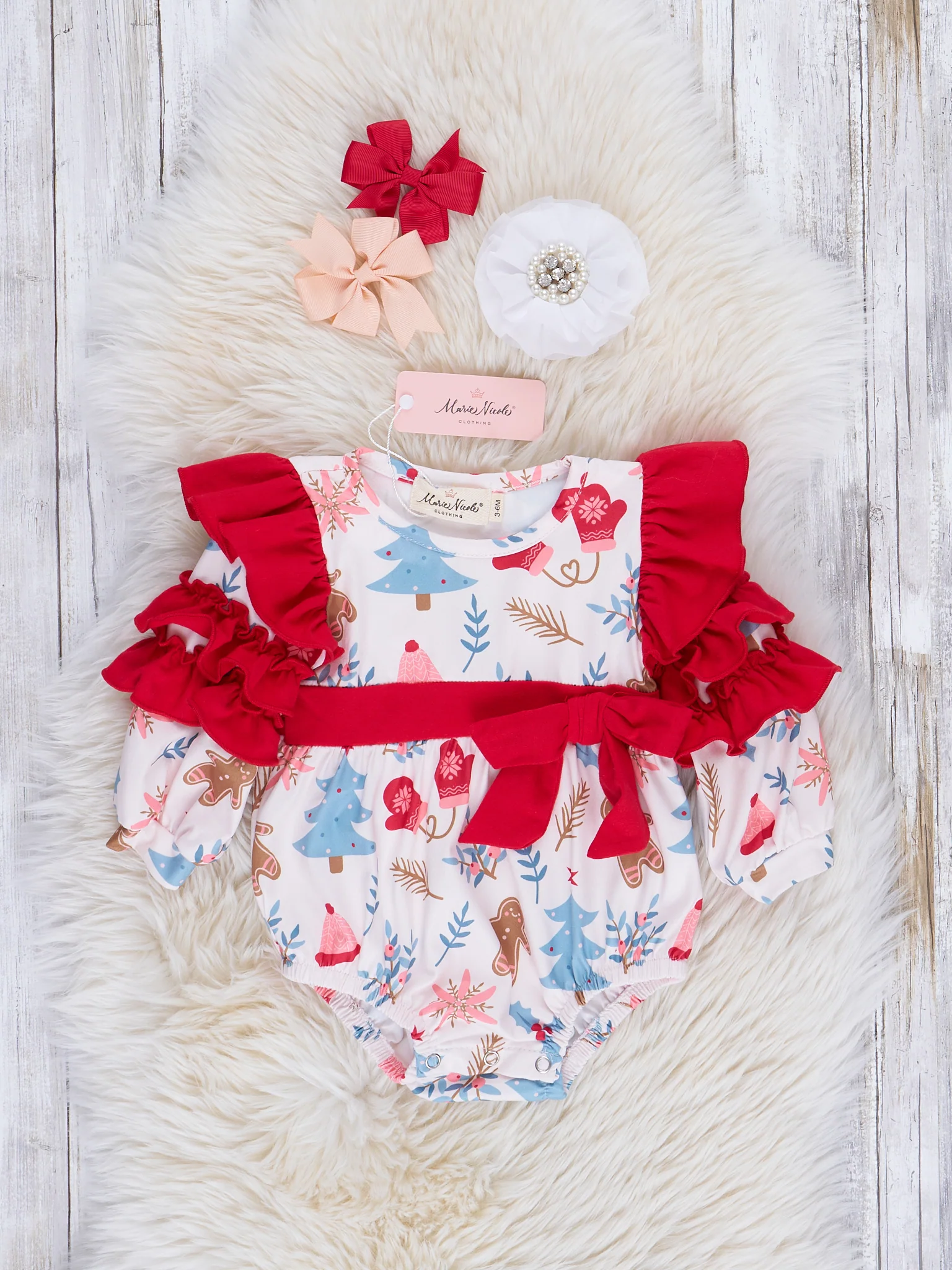 Red Ruffle Winter Wonderland Bubble Romper