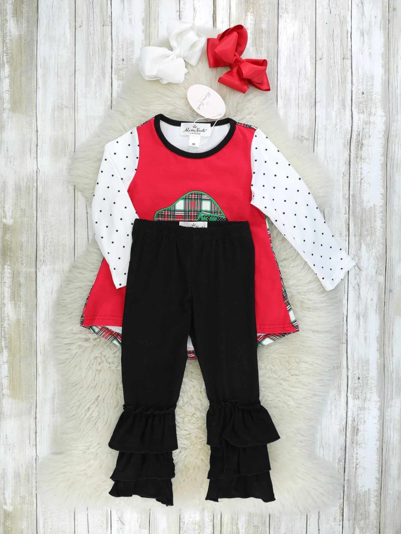 Red Santa Raglan Ruffle Outfit - Image 2