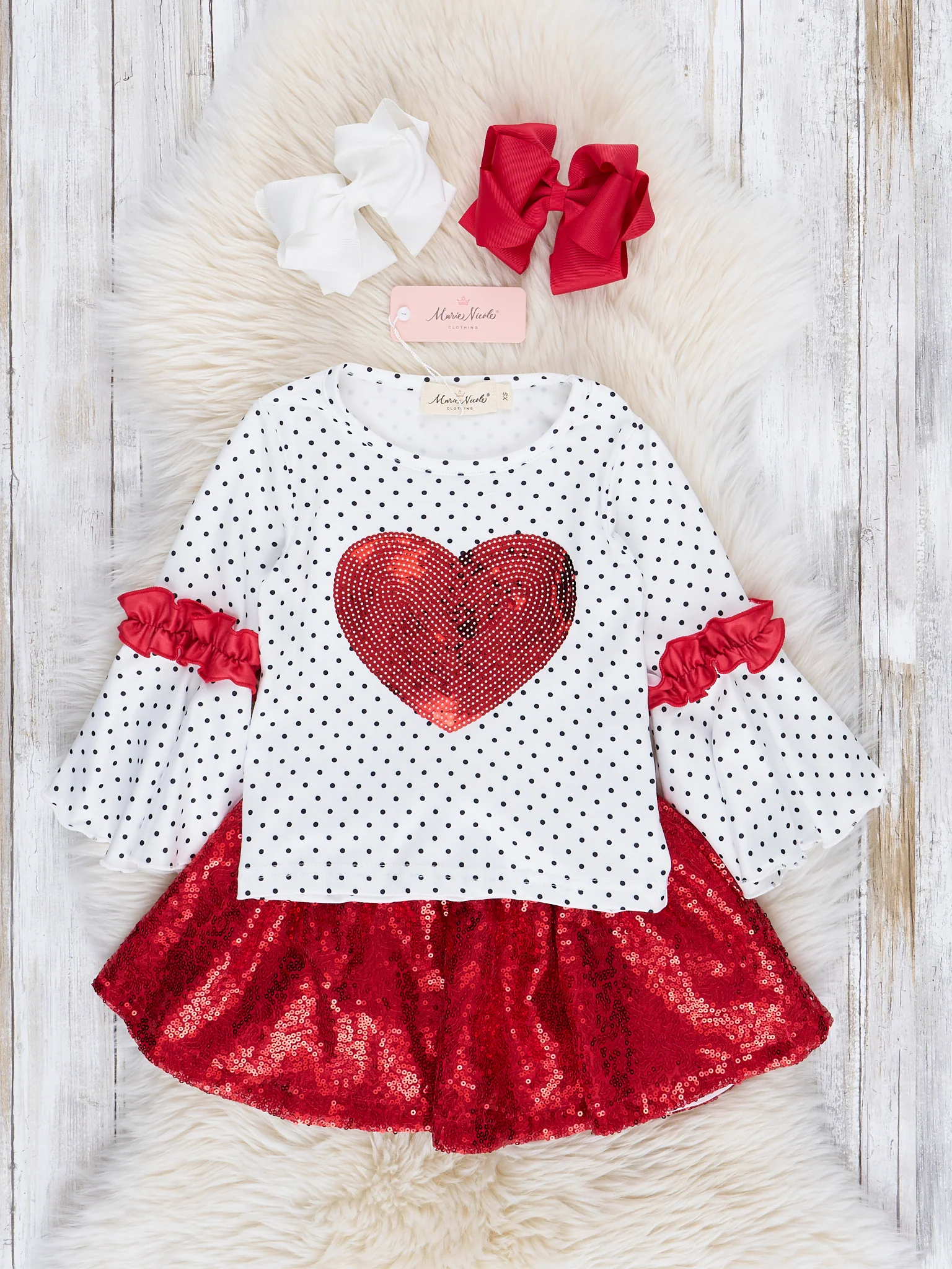 Red Sequin Hearts Outfit w/ Skirt