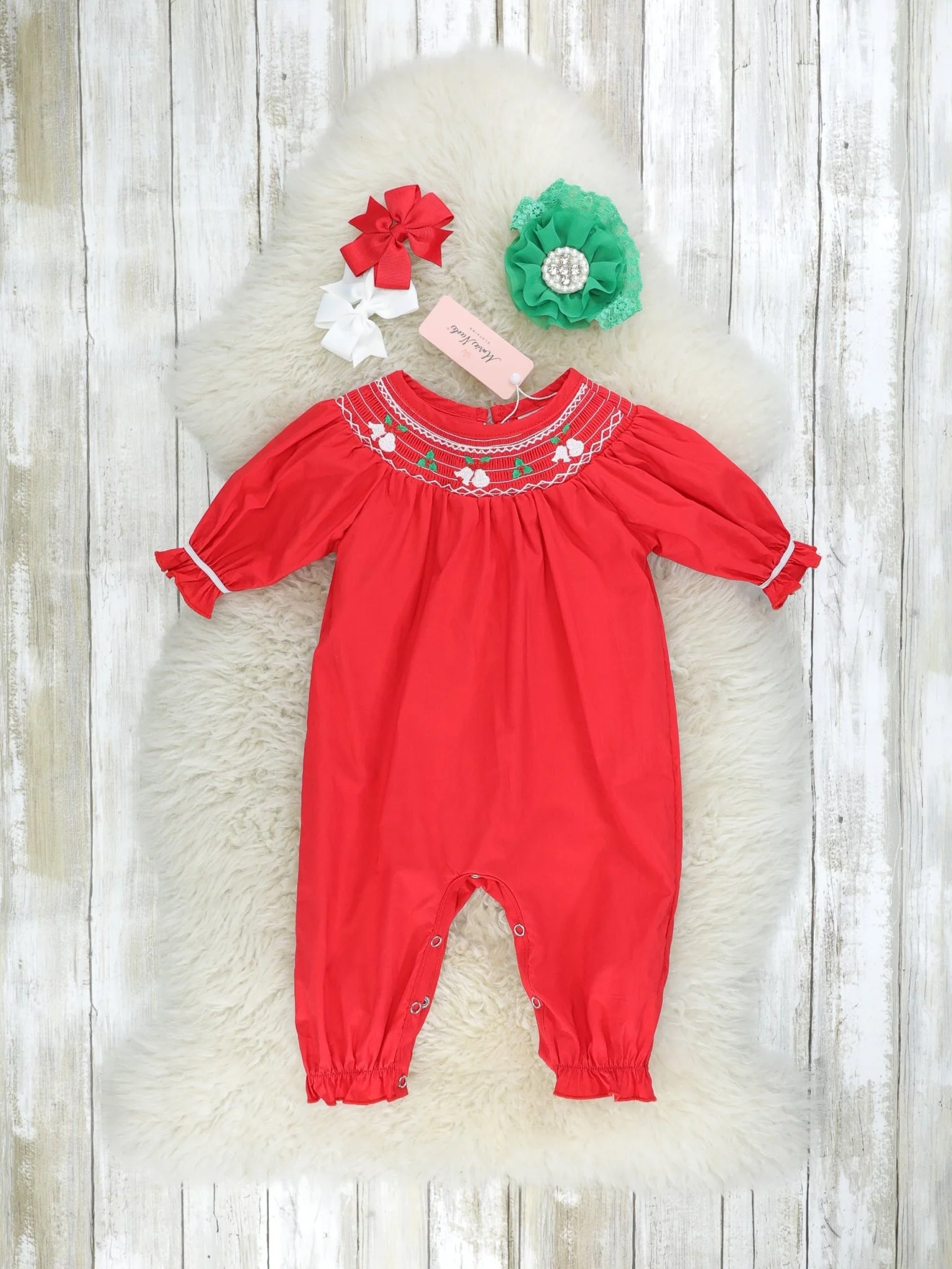Red Smocked Bell Romper