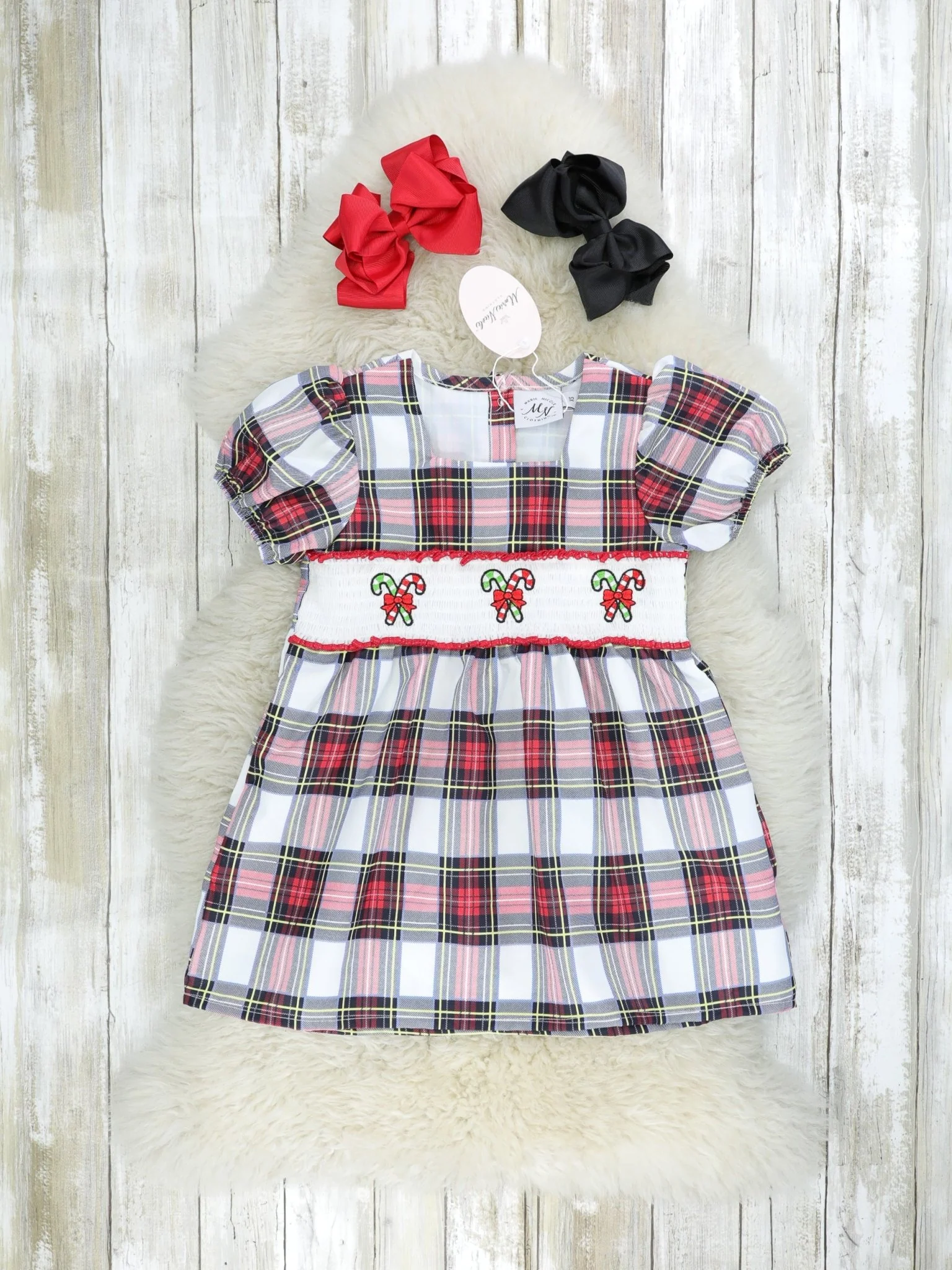 Red Smocked Plaid Candycane Dress