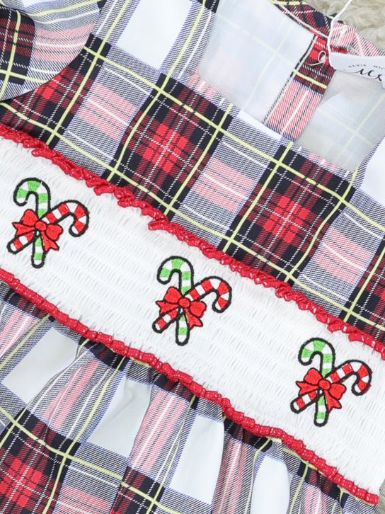 Red Smocked Plaid Candycane Dress - Image 2