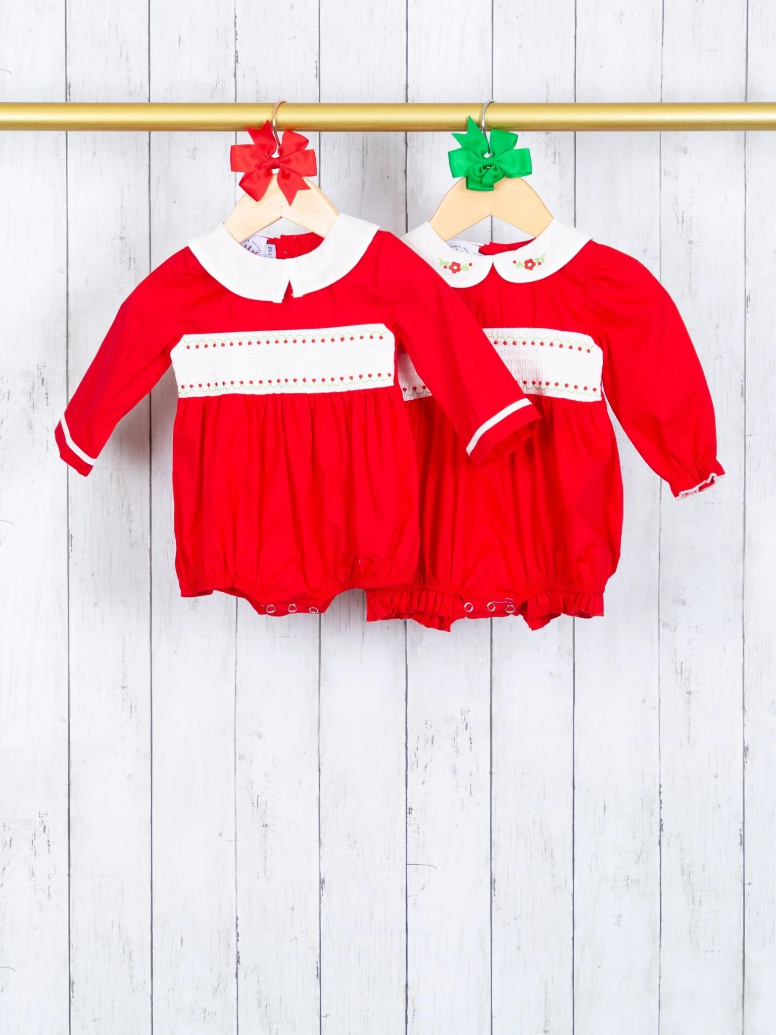Red Smocked Vintage Bubble Romper - Image 3