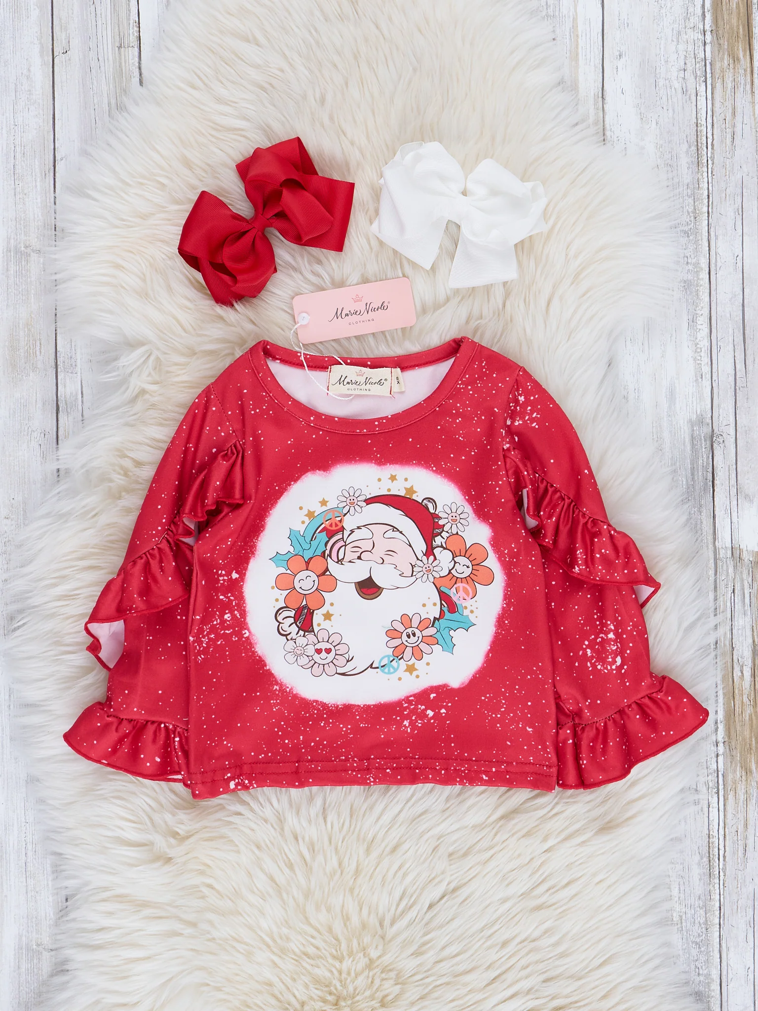 Red Sparkles Santa Garden Ruffle Top