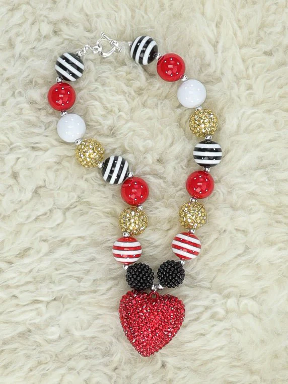 Red Sparkly Heart Bubblegum Necklace