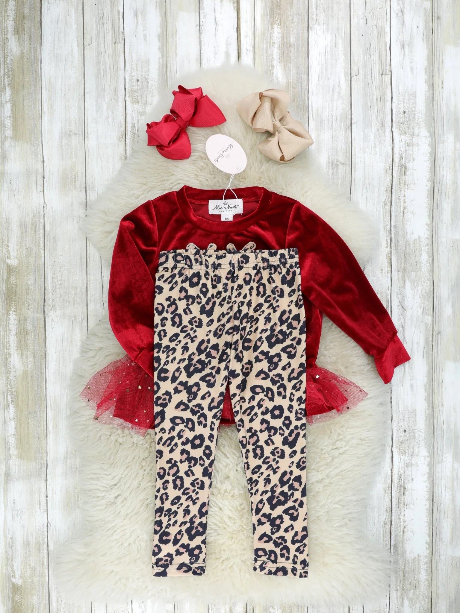 Red Sparkly Reindeer Tulle Leopard Outfit - Image 2