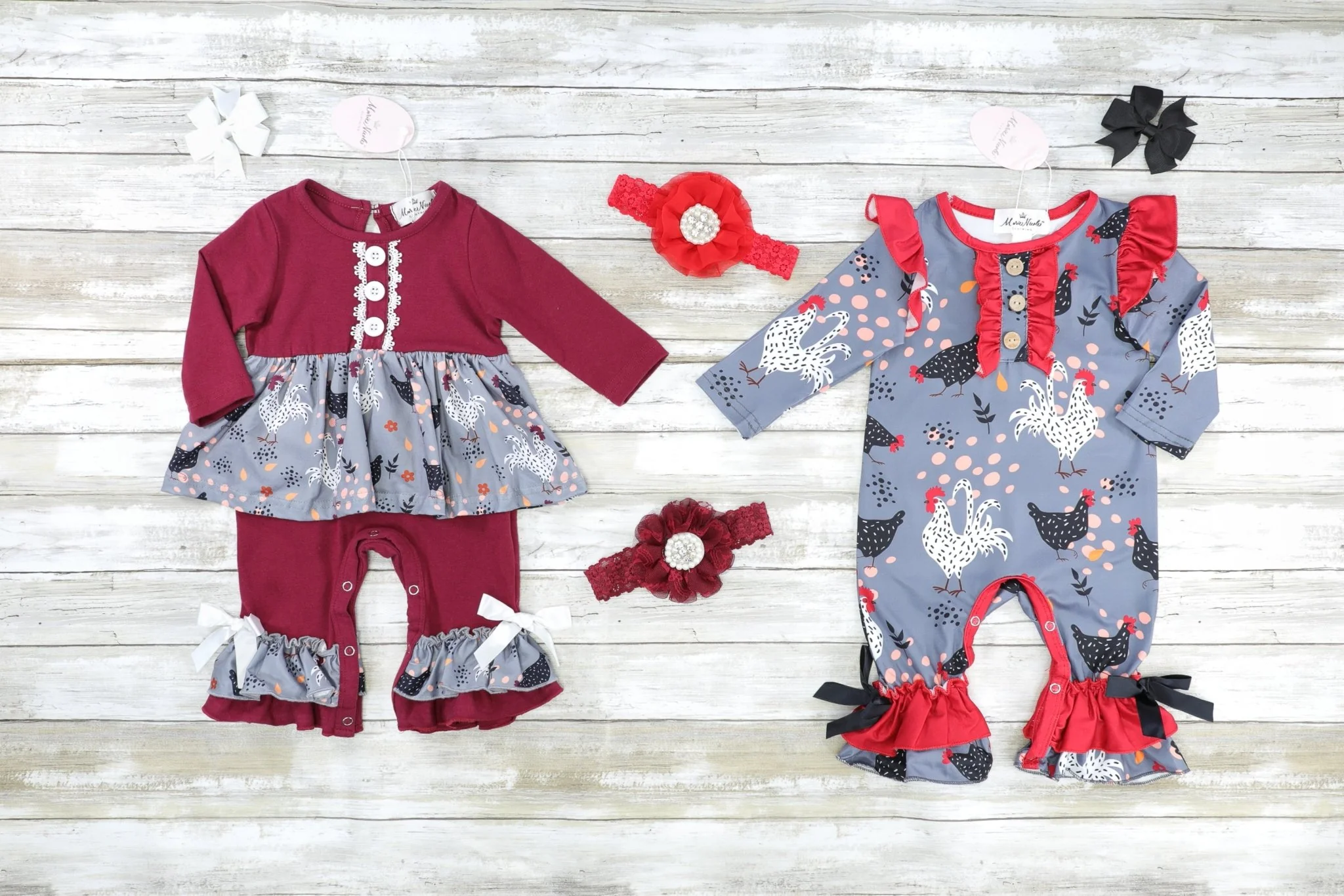 Red Spotted Chicken Ruffle Romper - Image 2