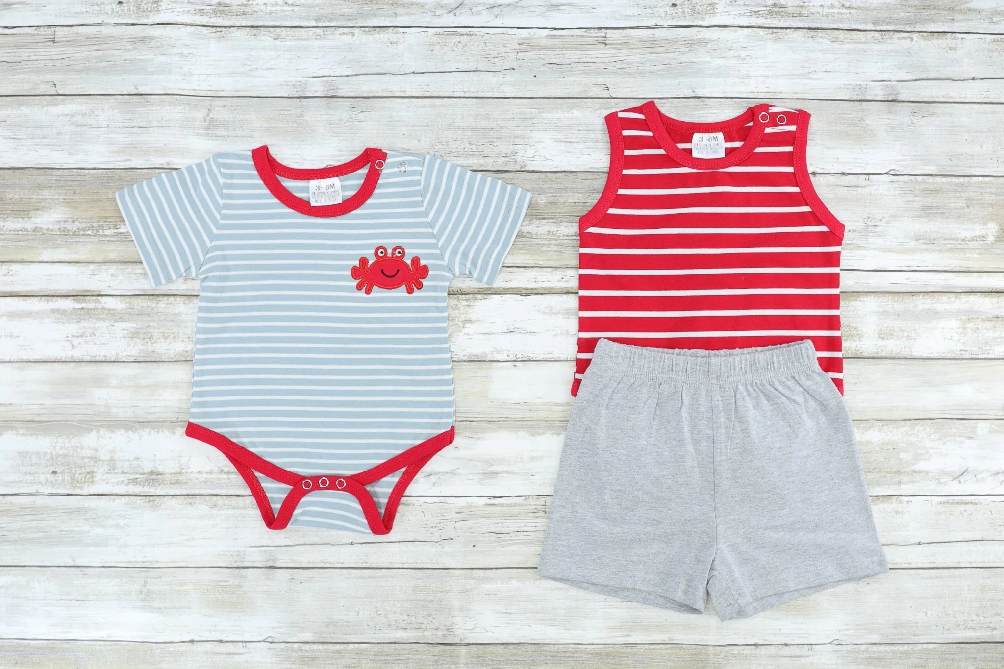 Red Striped Bubble & Crab Shorts Outfit - Image 4