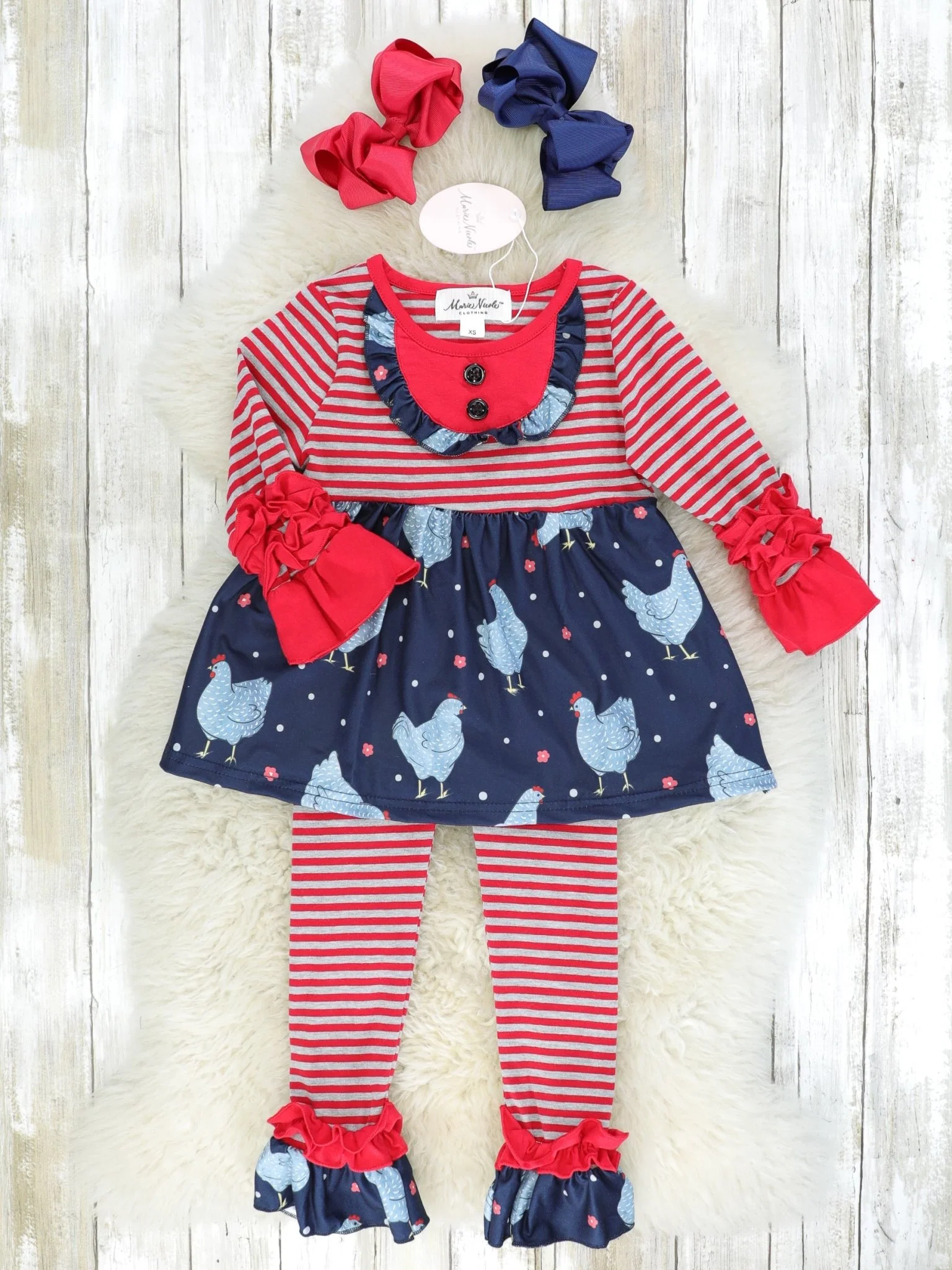 Red Striped Chicken Ruffle Outfit