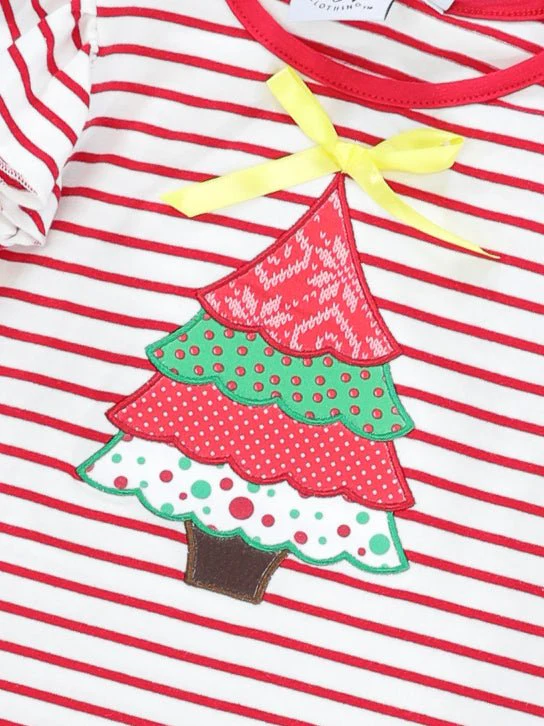 Red Striped Christmas Tree Denim Skirt Outfit - Image 3