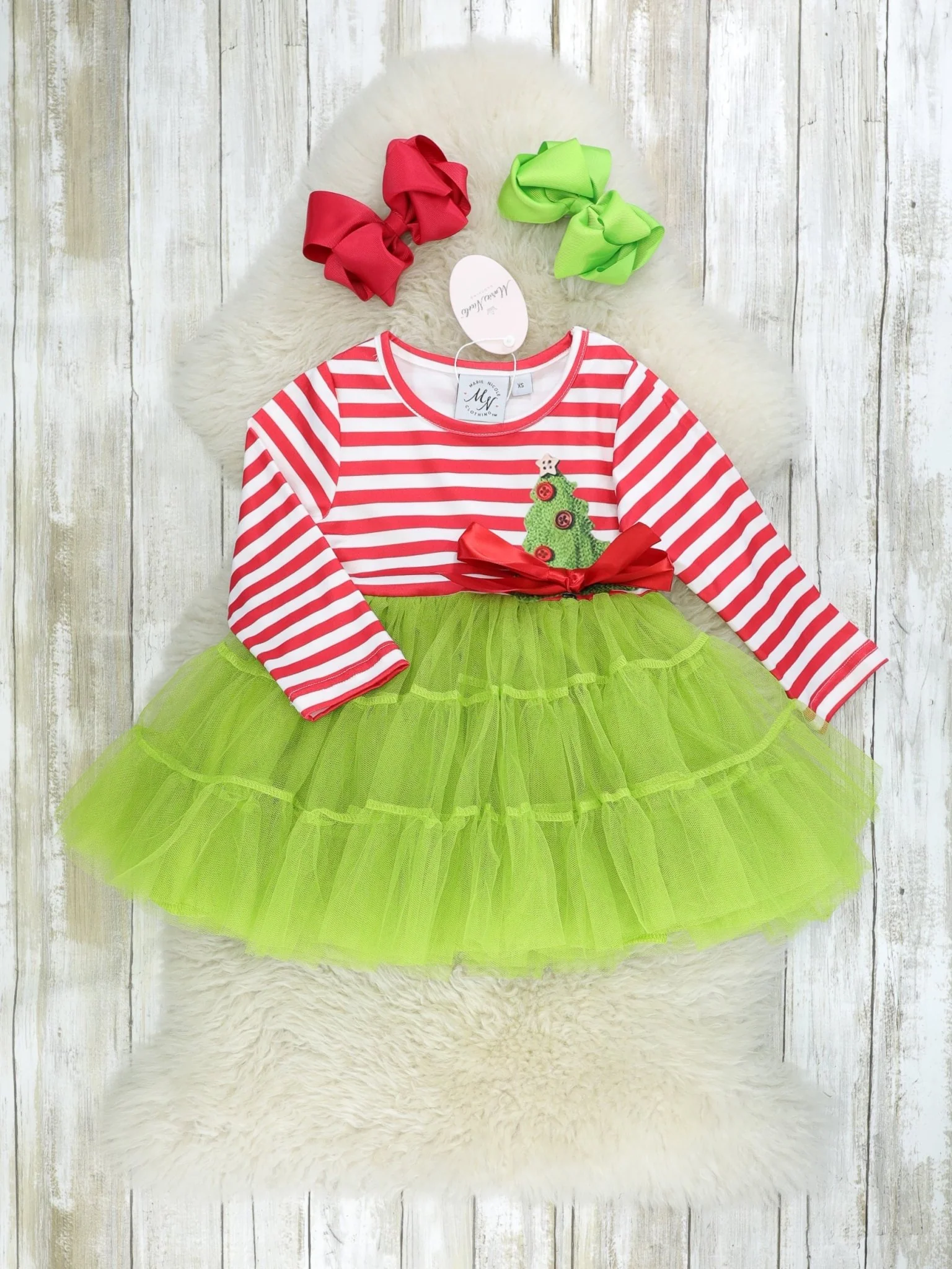 Red Striped Christmas Tree Tulle Dress