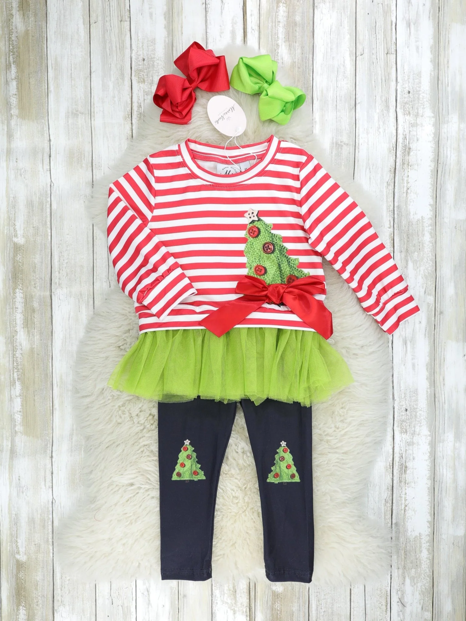 Red Striped Christmas Tree Tulle Outfit