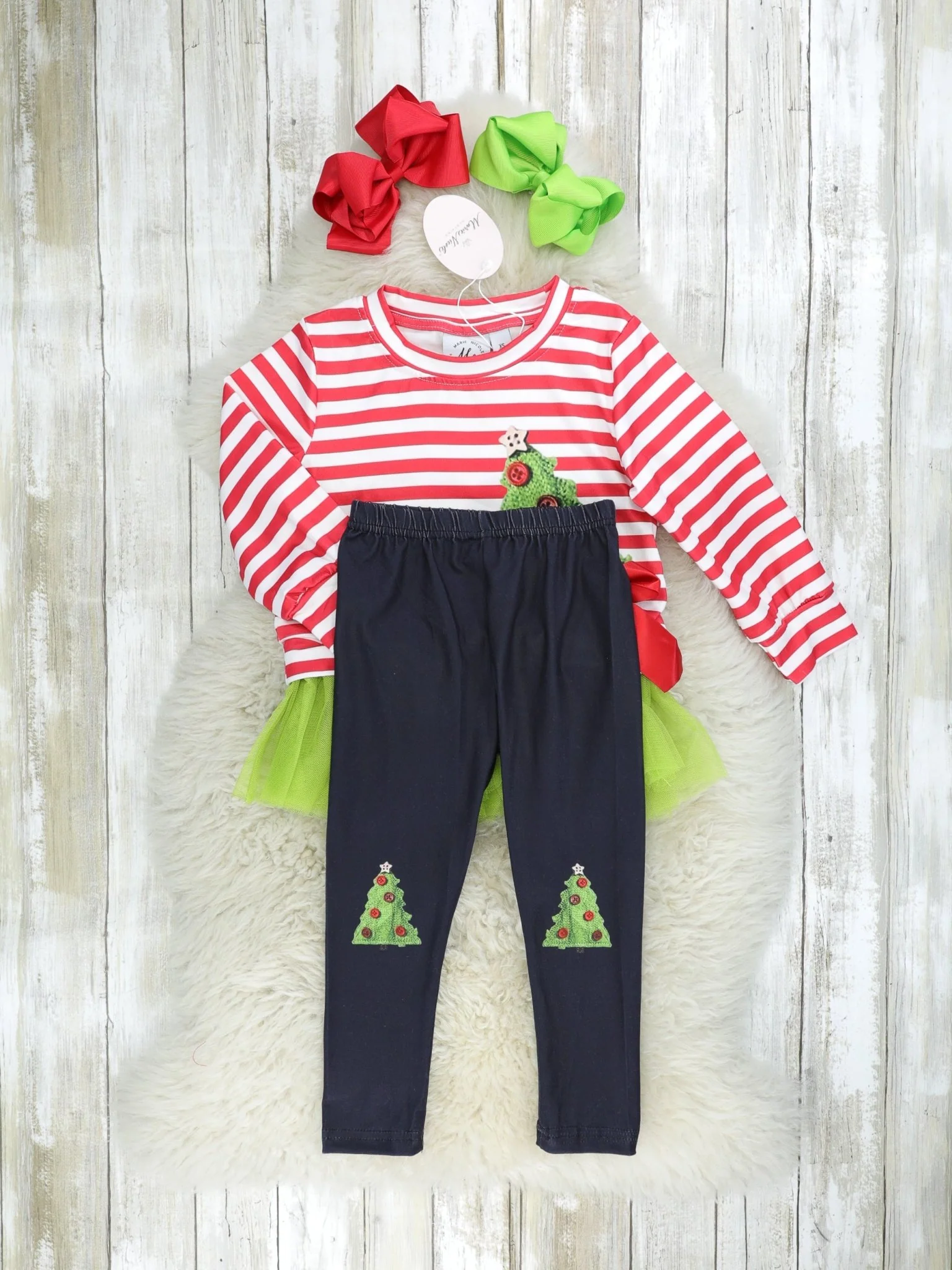 Red Striped Christmas Tree Tulle Outfit - Image 2