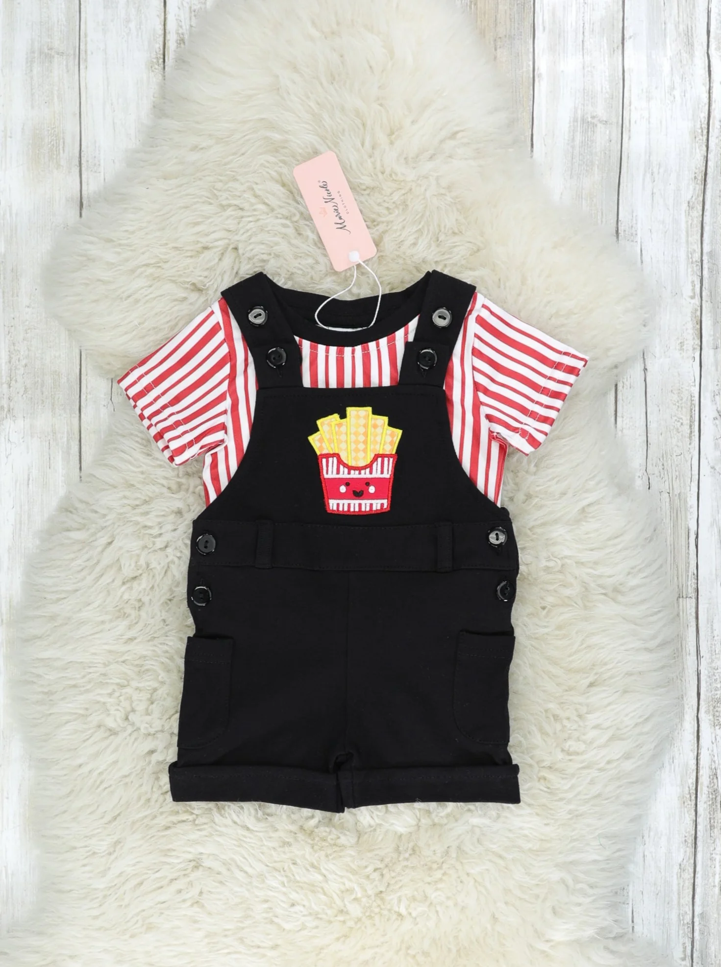 Red Striped French Fry Overall Set - Image 2