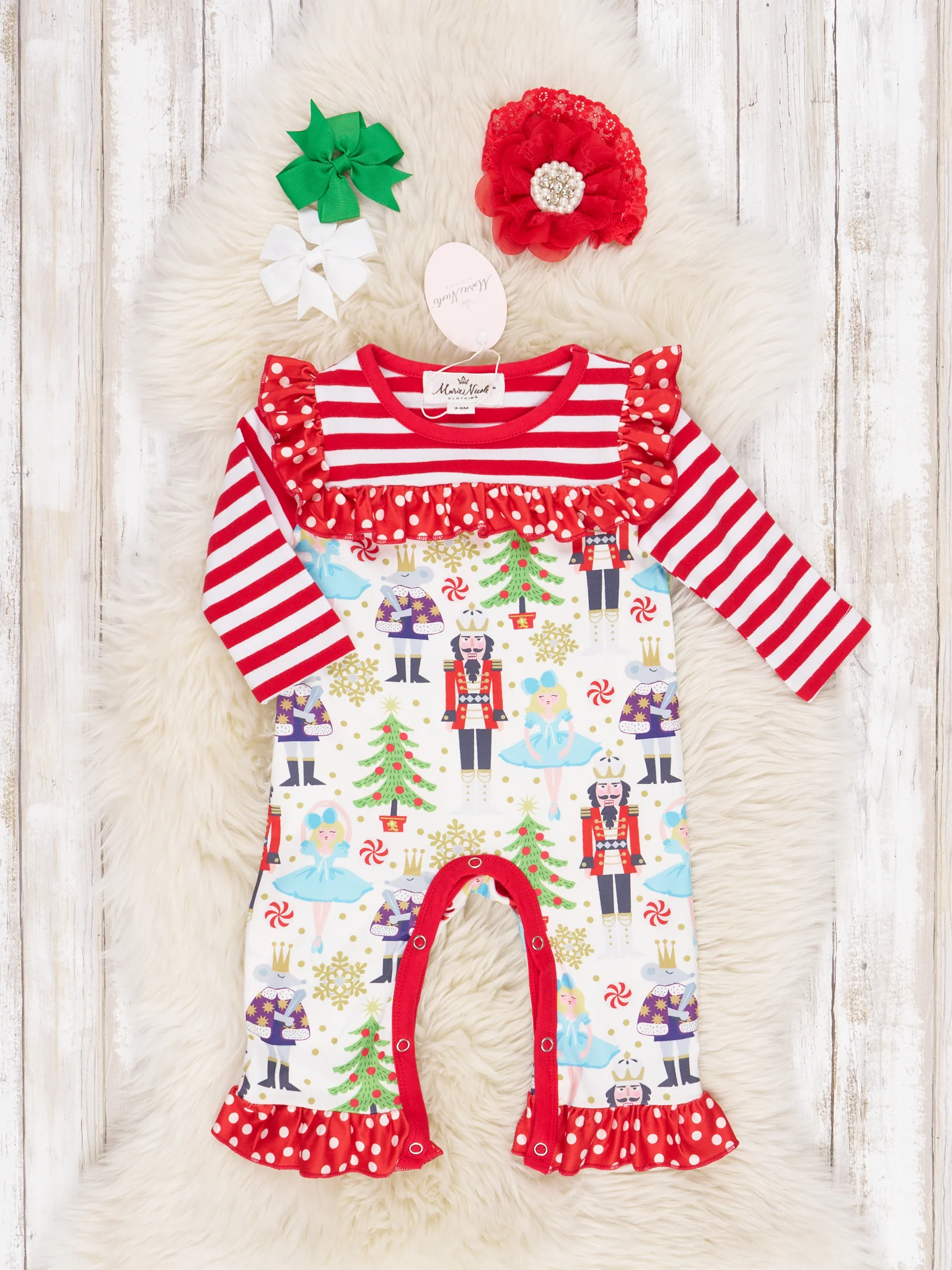 Red Striped Nutcracker Ruffle Romper