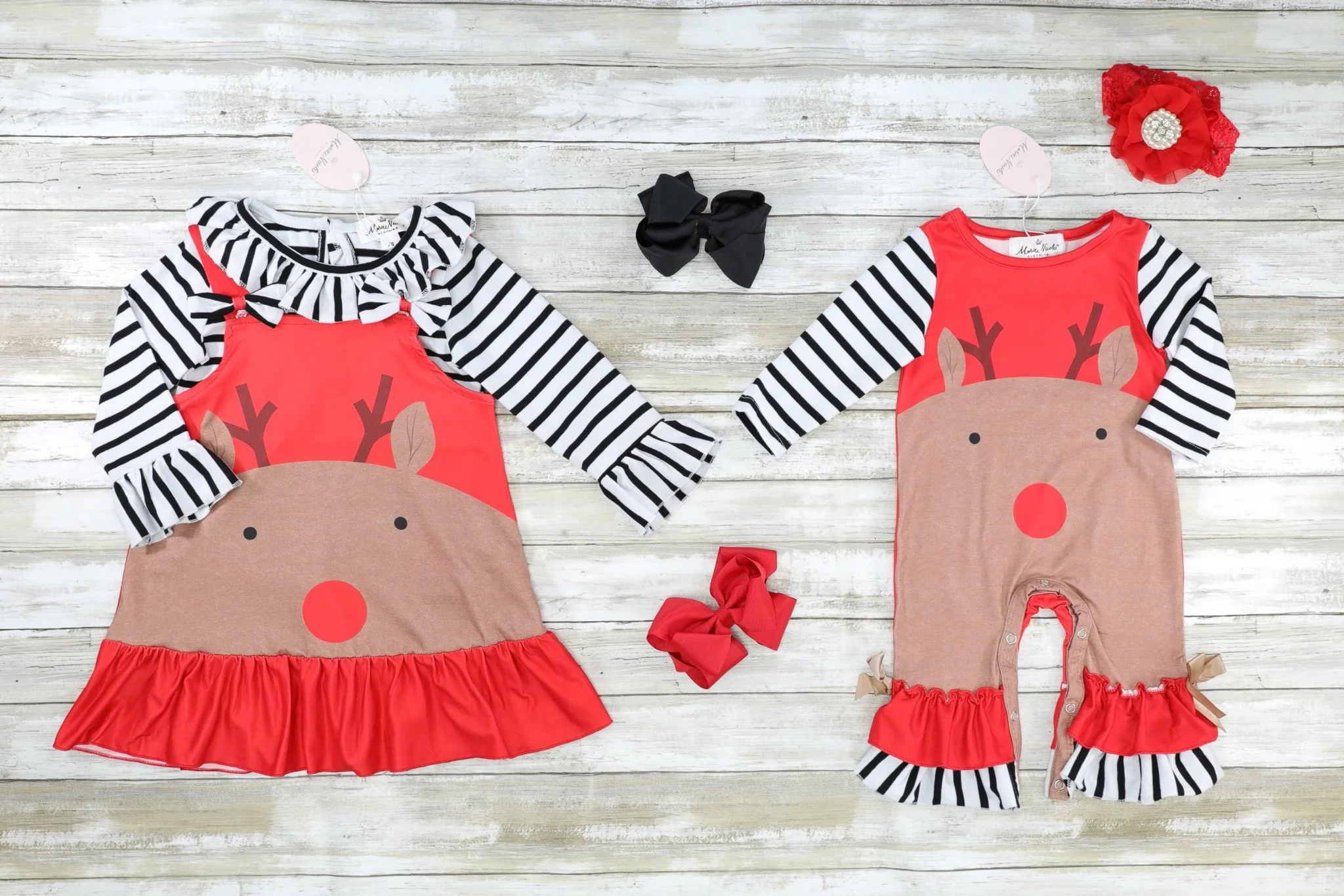 Red Striped Reindeer Ruffle Dress - Image 4