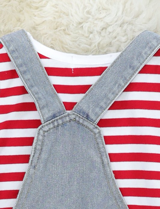 Red Striped Shirt & Denim Santa Overall Dress Set - Image 4