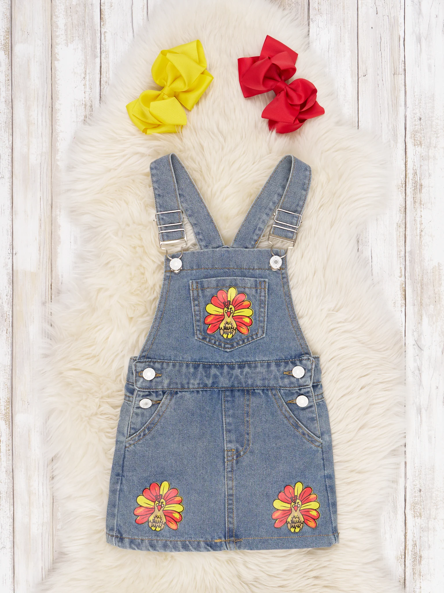 Red Striped Shirt & Denim Turkey Overall Dress - Image 3