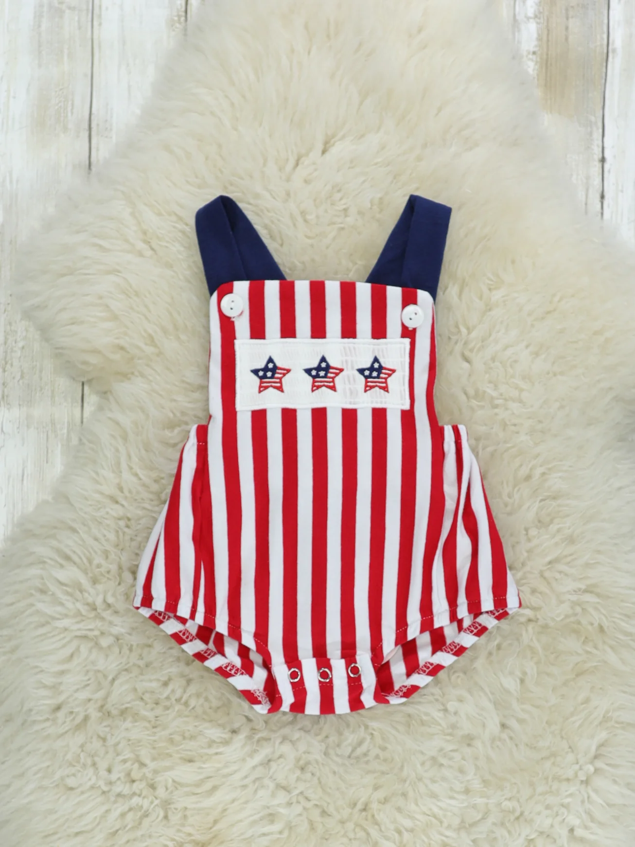 Red Striped Star Smocked Bubble Romper - Image 2