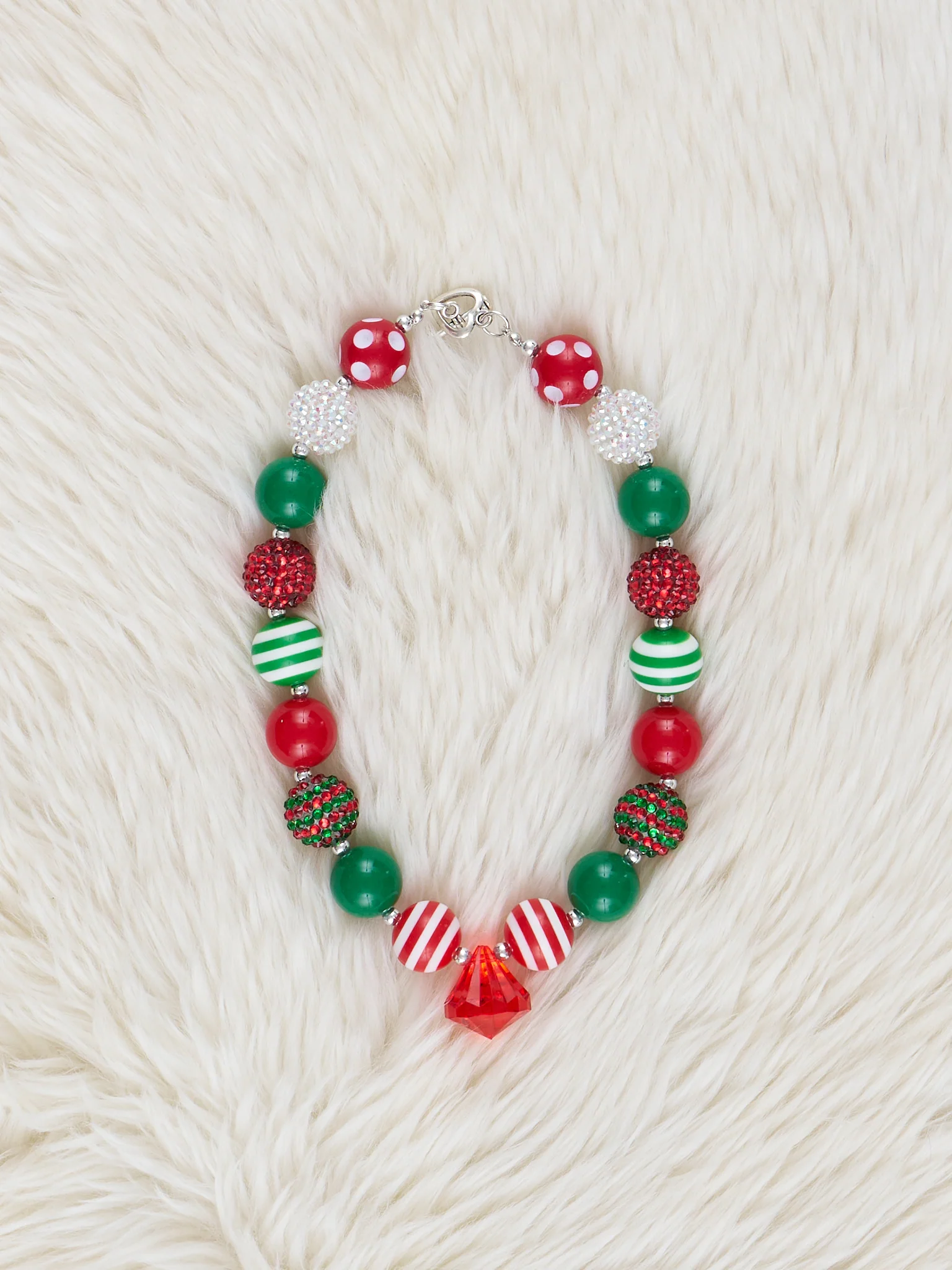 Red Stripes & Charm Bubblegum Necklace