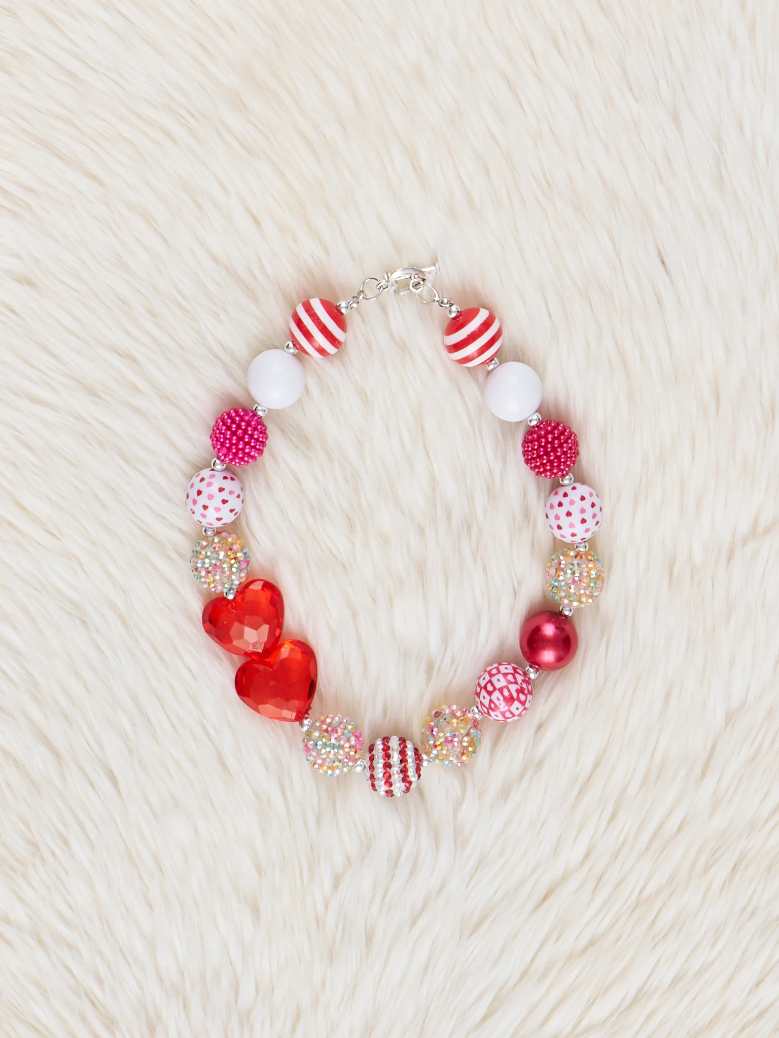 Red Stripes & Dots Bubblegum Necklace