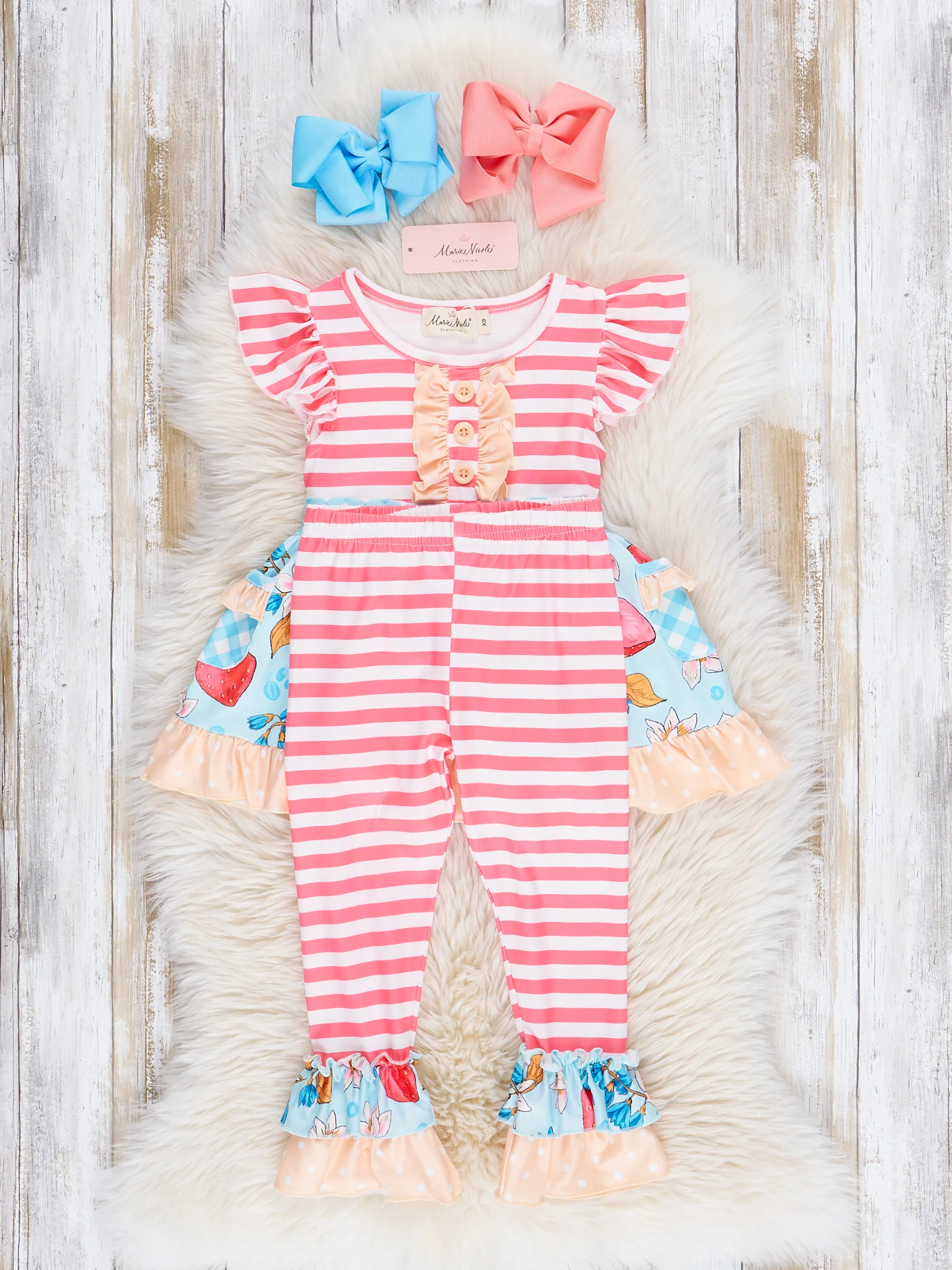 Red Stripes & Strawberries Ruffle Outfit - Image 3