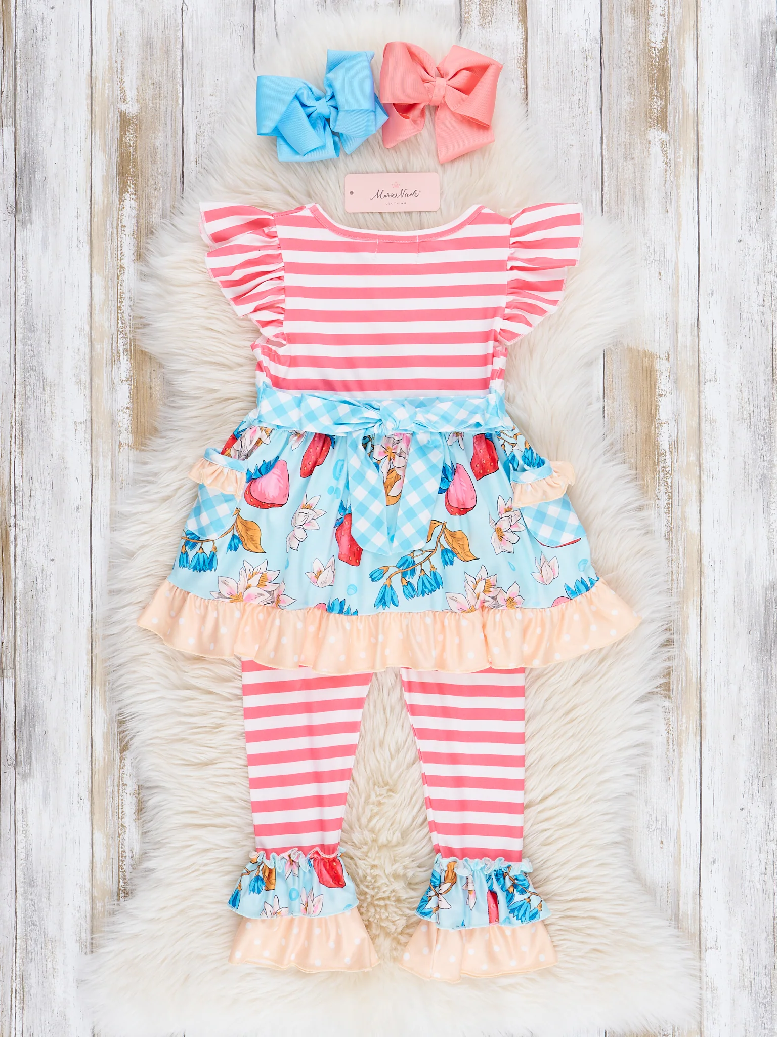 Red Stripes & Strawberries Ruffle Outfit - Image 4