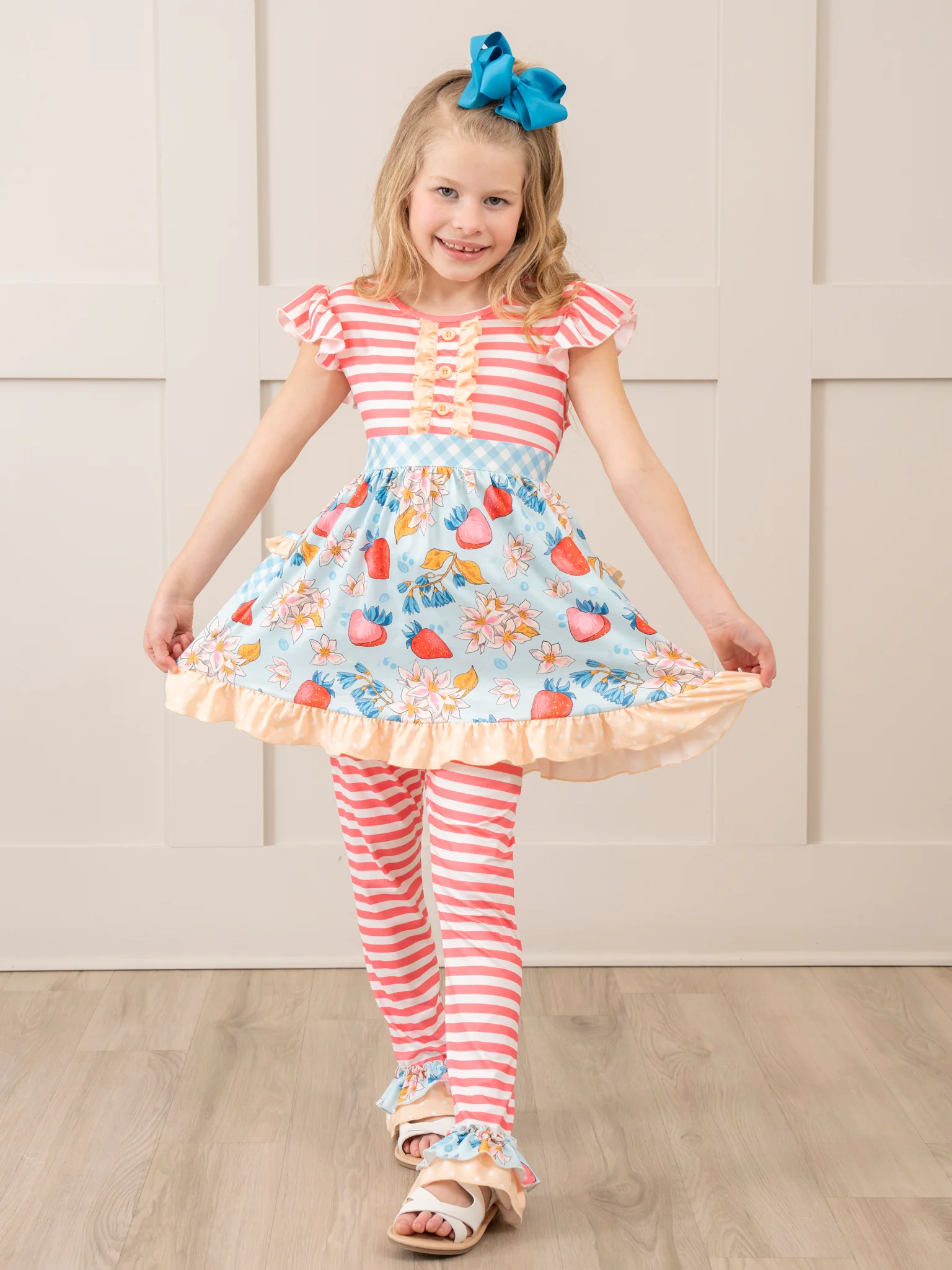 Red Stripes & Strawberries Ruffle Outfit - Image 5