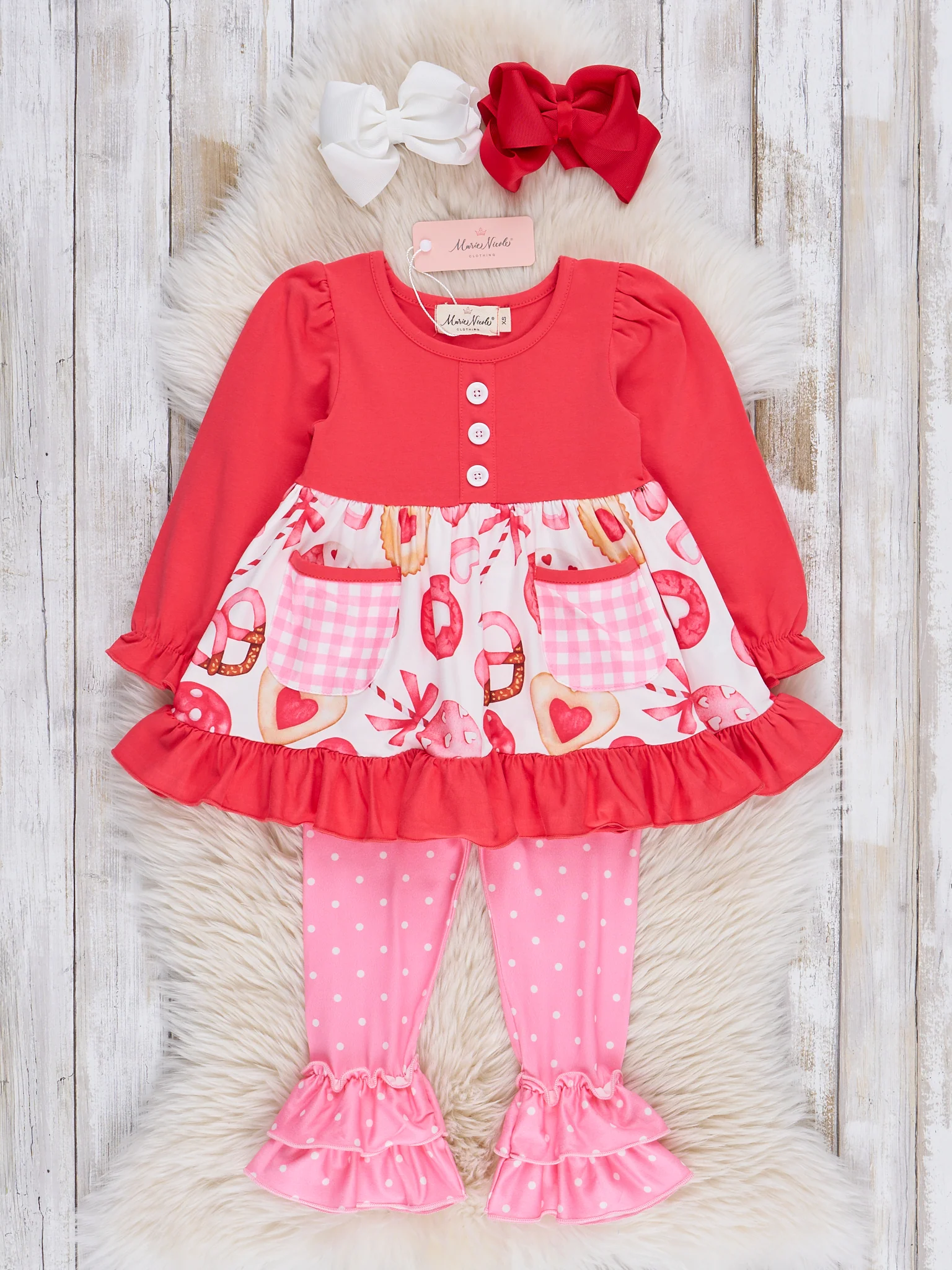 Red Sweet Valentine Treats Ruffle Outfit