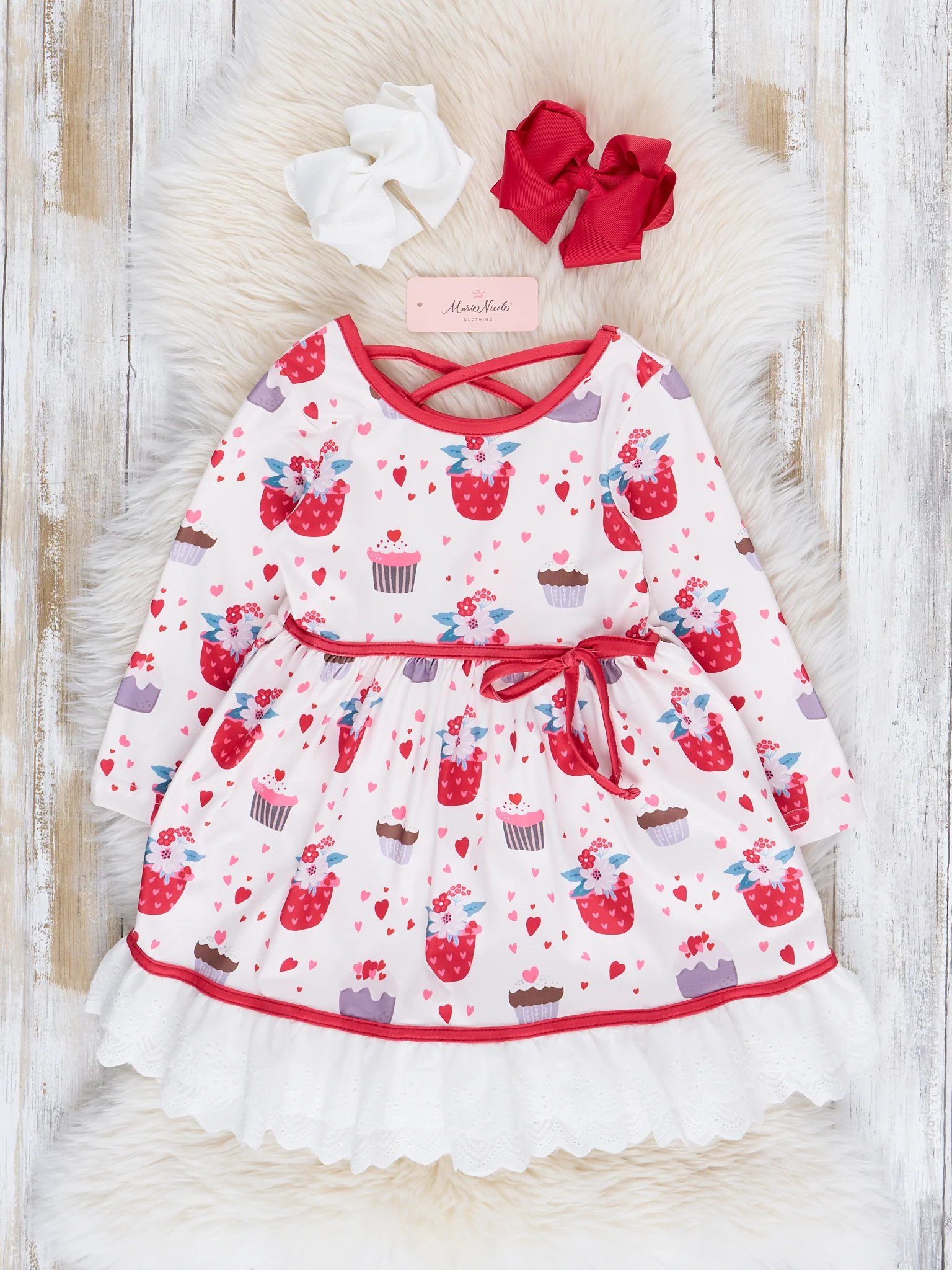 Red Sweets Valentine Lace Ruffle Dress