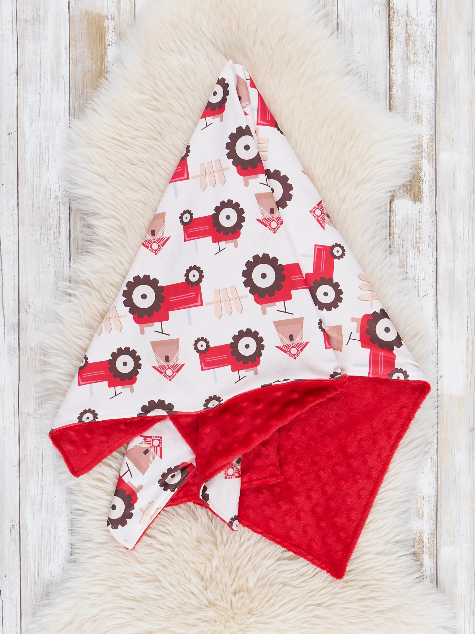 Red Tractor Tales Minky Blanket