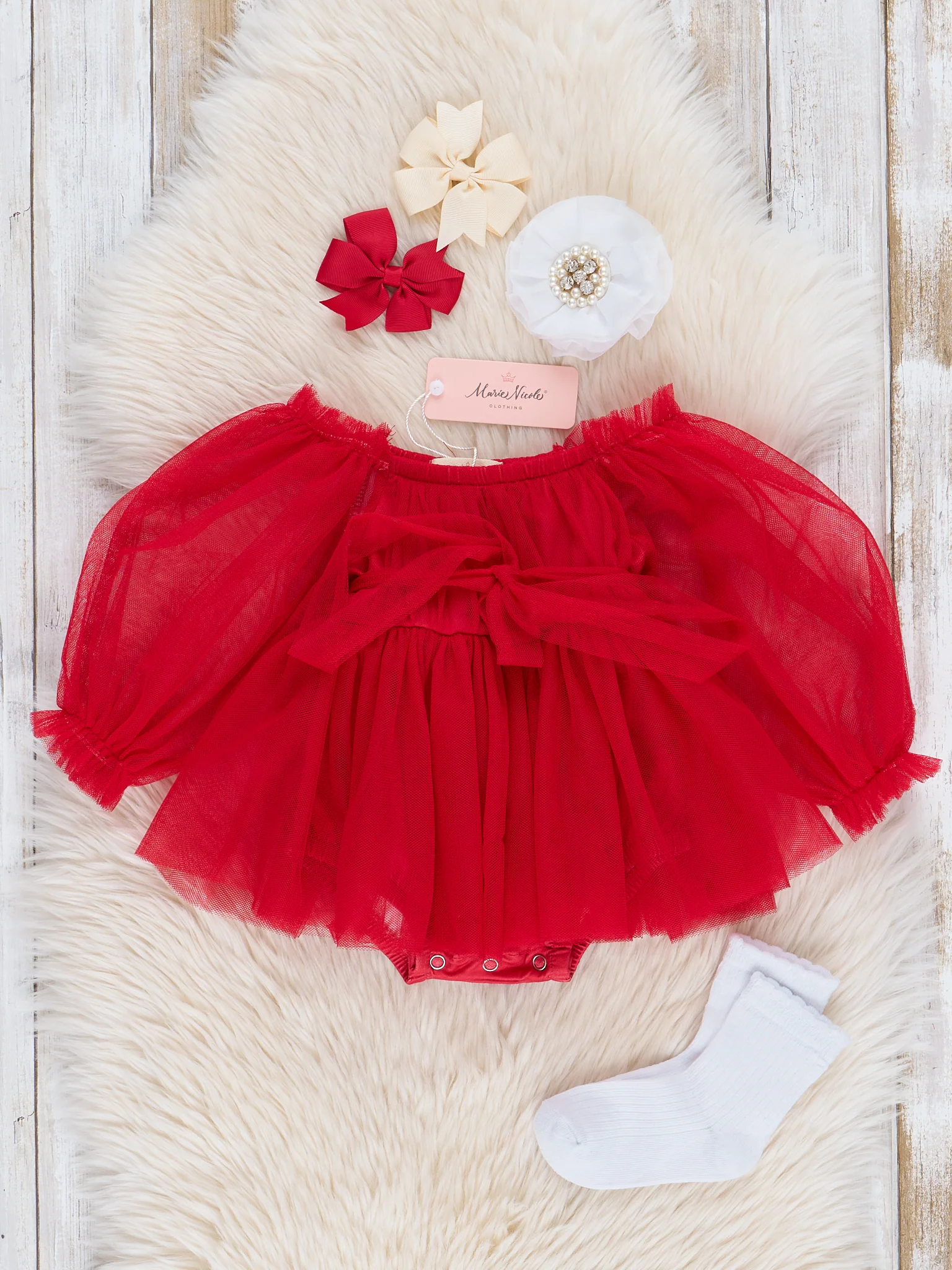Red Tulle Bow Bubble Romper