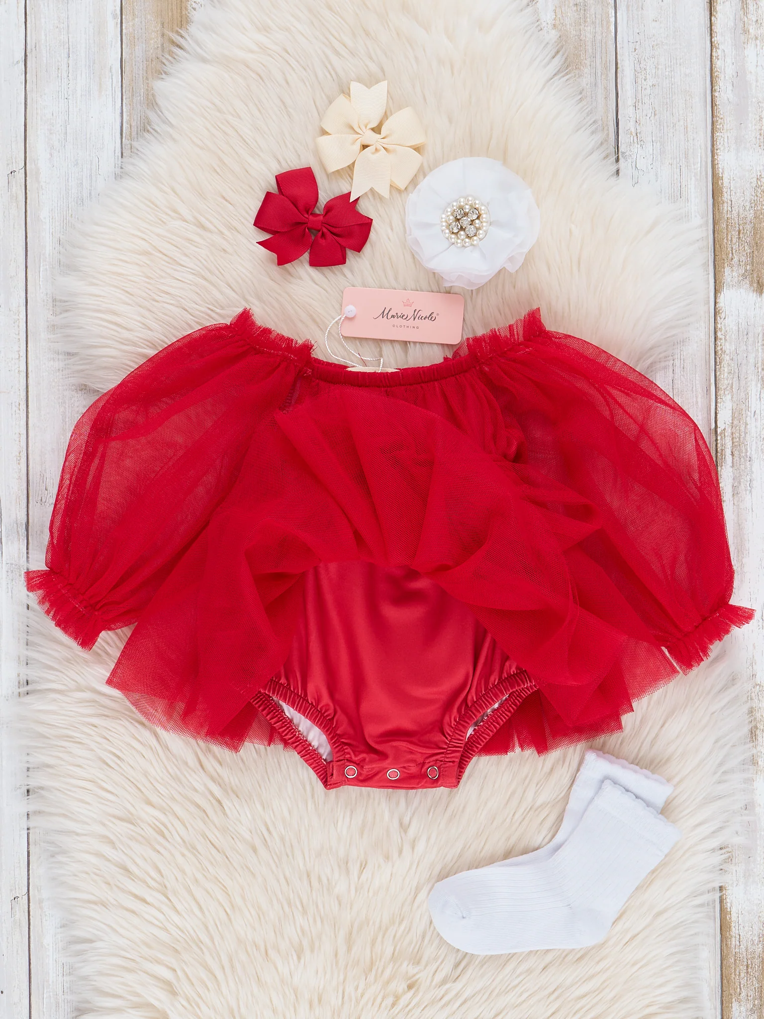 Red Tulle Bow Bubble Romper - Image 2