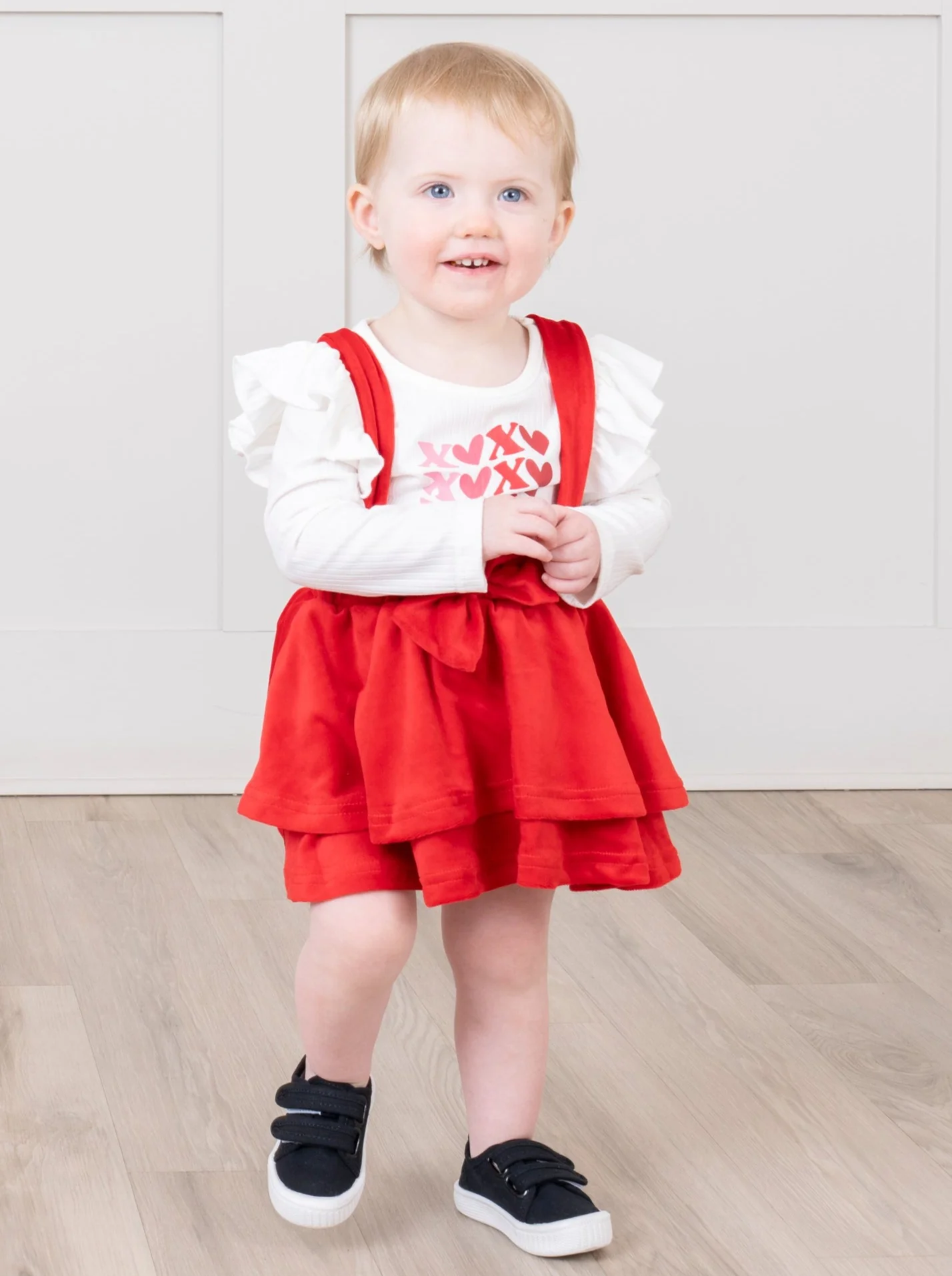 Red Velvet Falling Hearts Skirt Overalls Set - Image 2