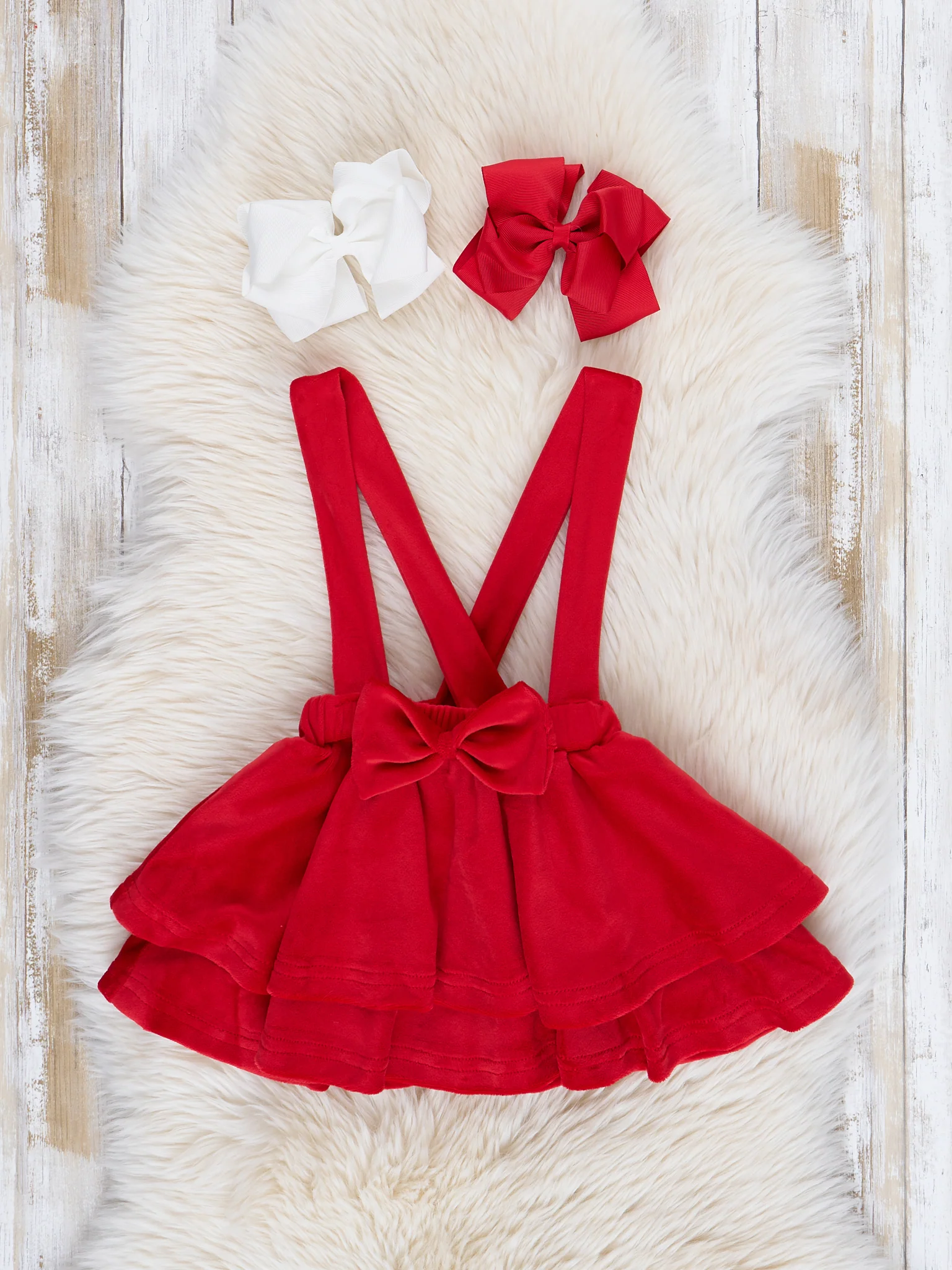 Red Velvet Falling Hearts Skirt Overalls Set - Image 4