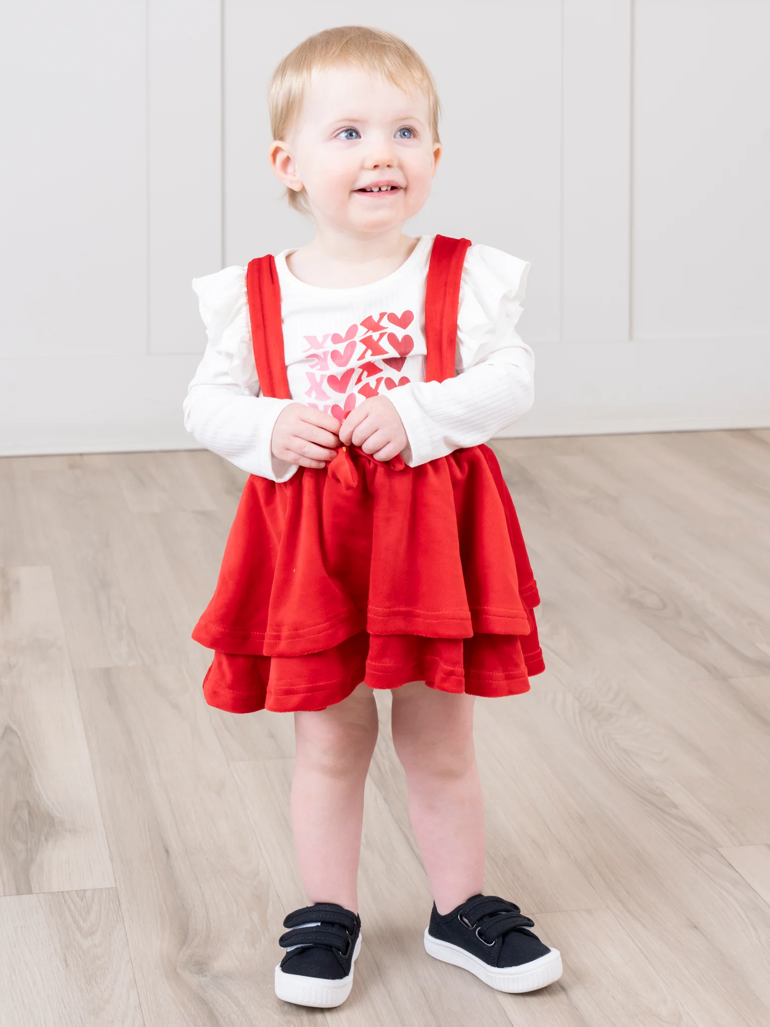 Red Velvet Falling Hearts Skirt Overalls Set - Image 5