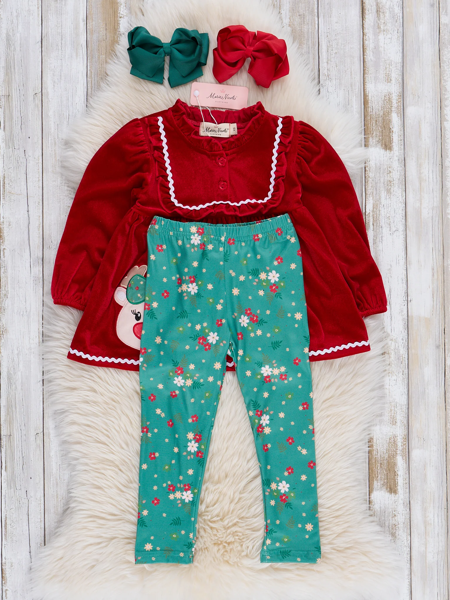 Red Velvet Reindeer Ruffle Outfit - Image 2