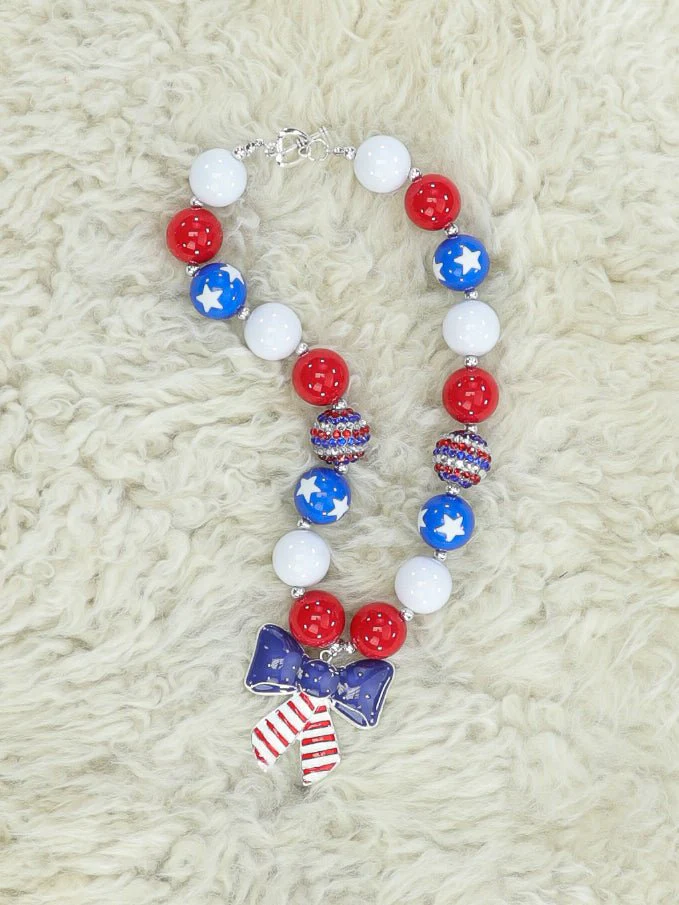 Red, White, & Blue Bow Bubblegum Necklace