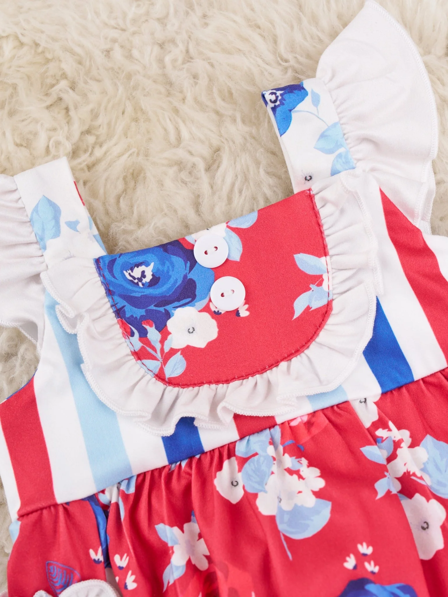 Red White & Blue Floral Ruffle Bubble Romper - Image 3