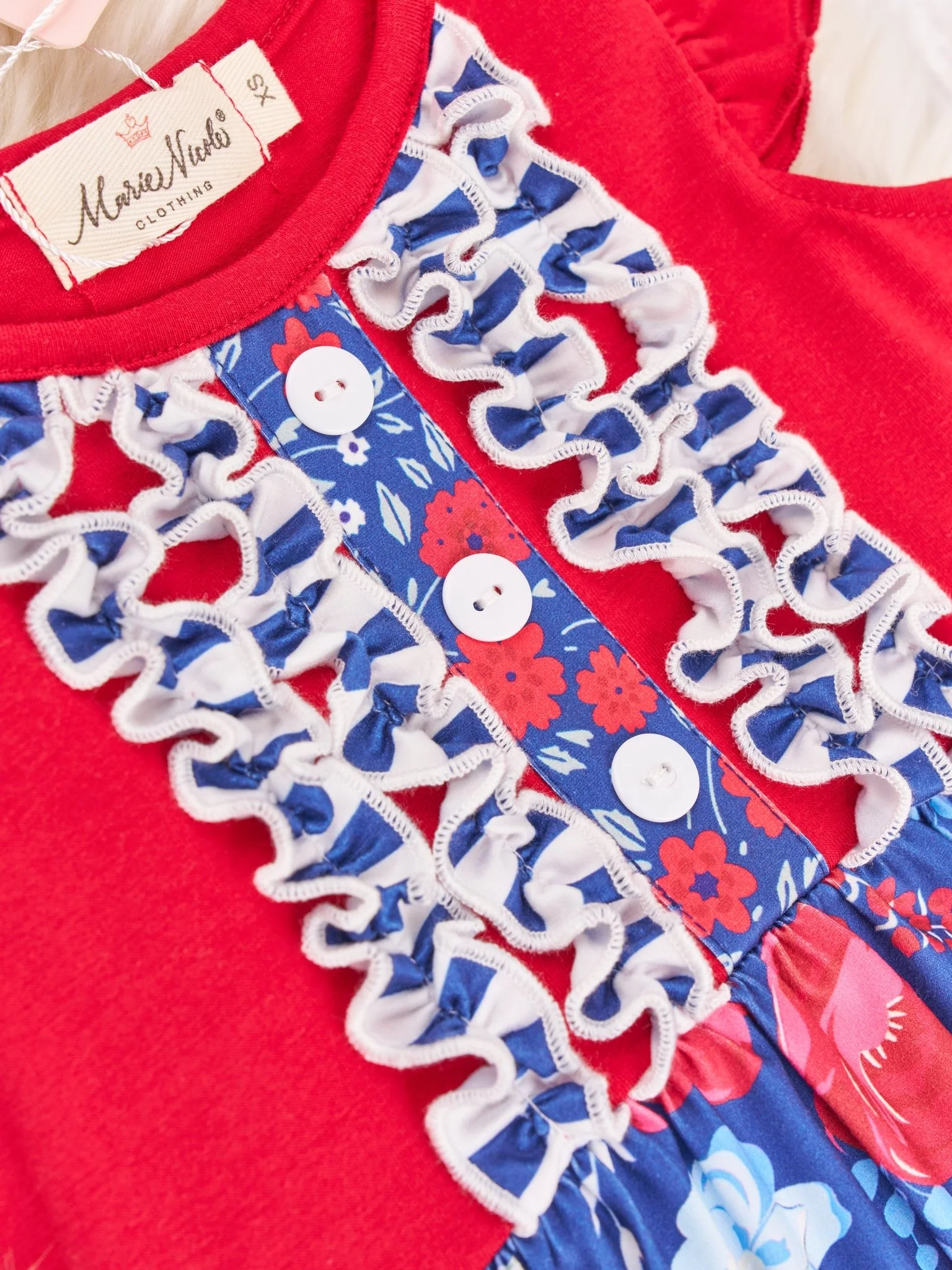 Red White & Blue Rose Ruffle Dress - Image 3
