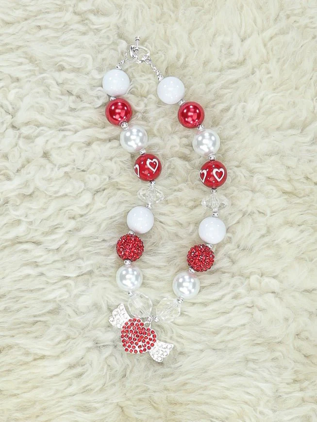 Red & White Angel Heart Bubblegum Necklace