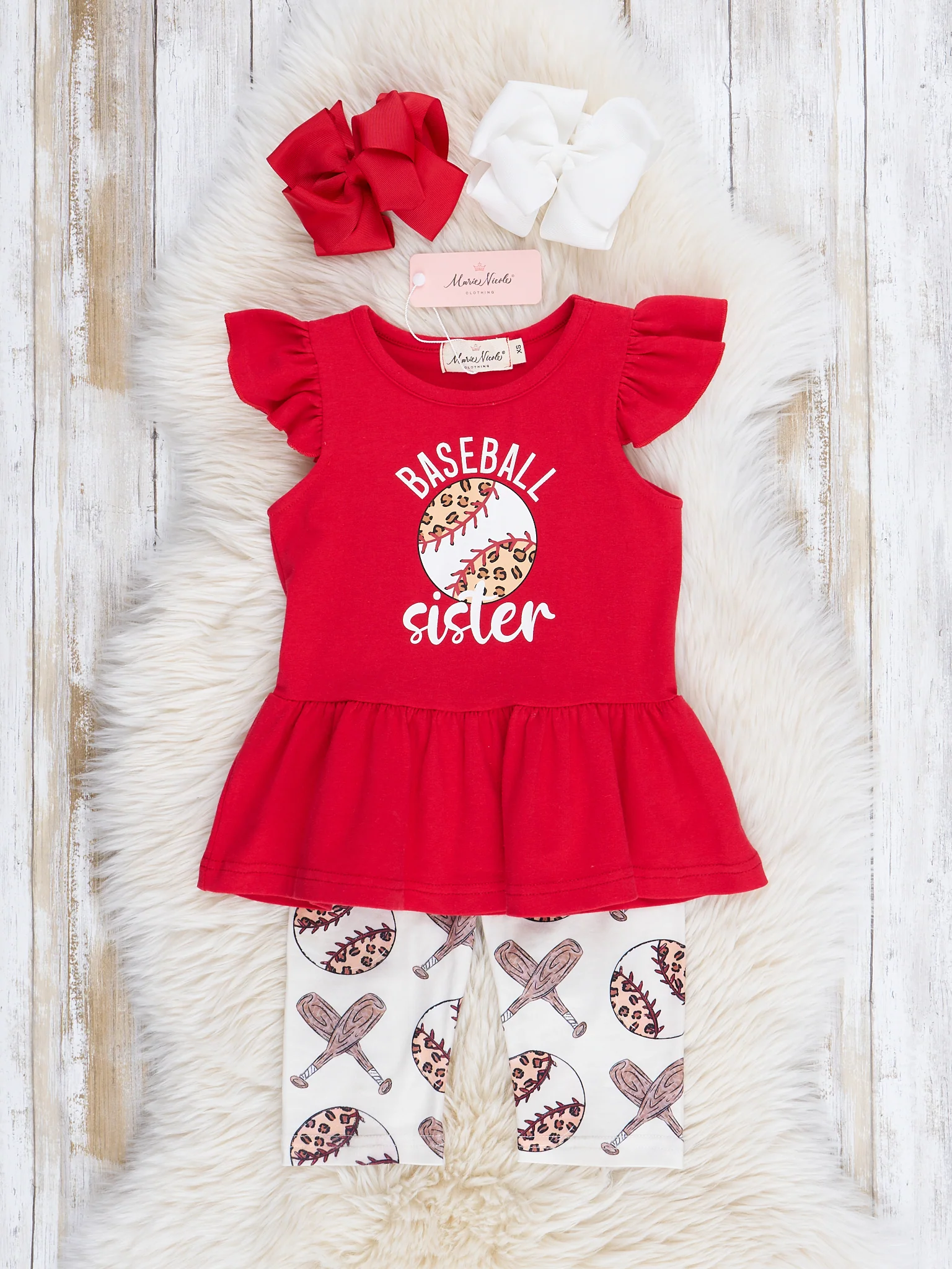 Red & White Baseball Sister Ruffle Outfit - Image 2