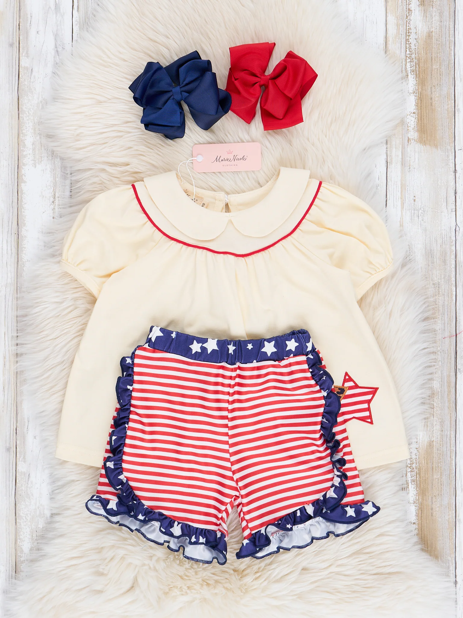 Red, White & Blue Embroidered Stars Ruffle Outfit - Image 2