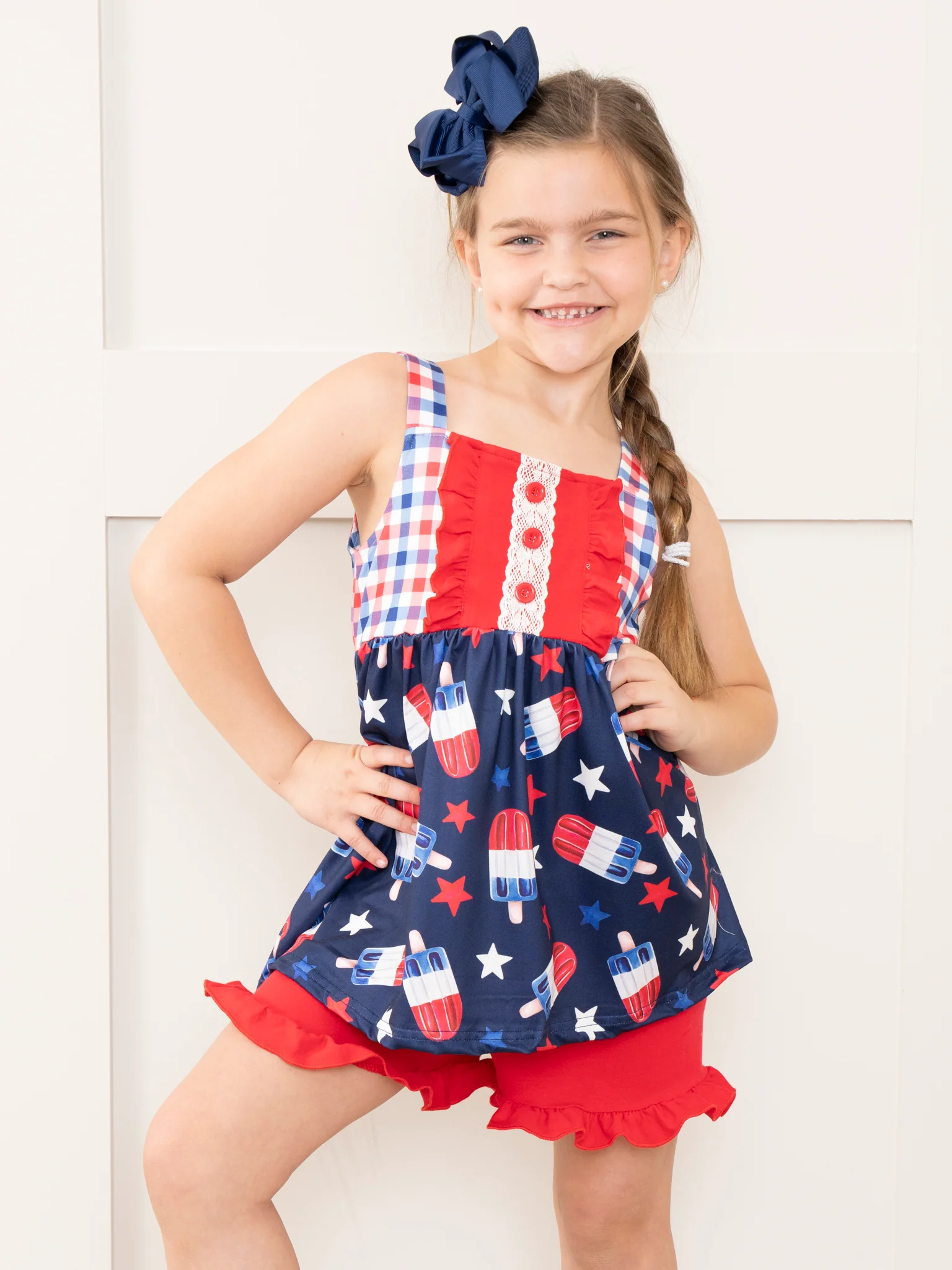 Red, White & Blue Gingham Treats Ruffle Outfit