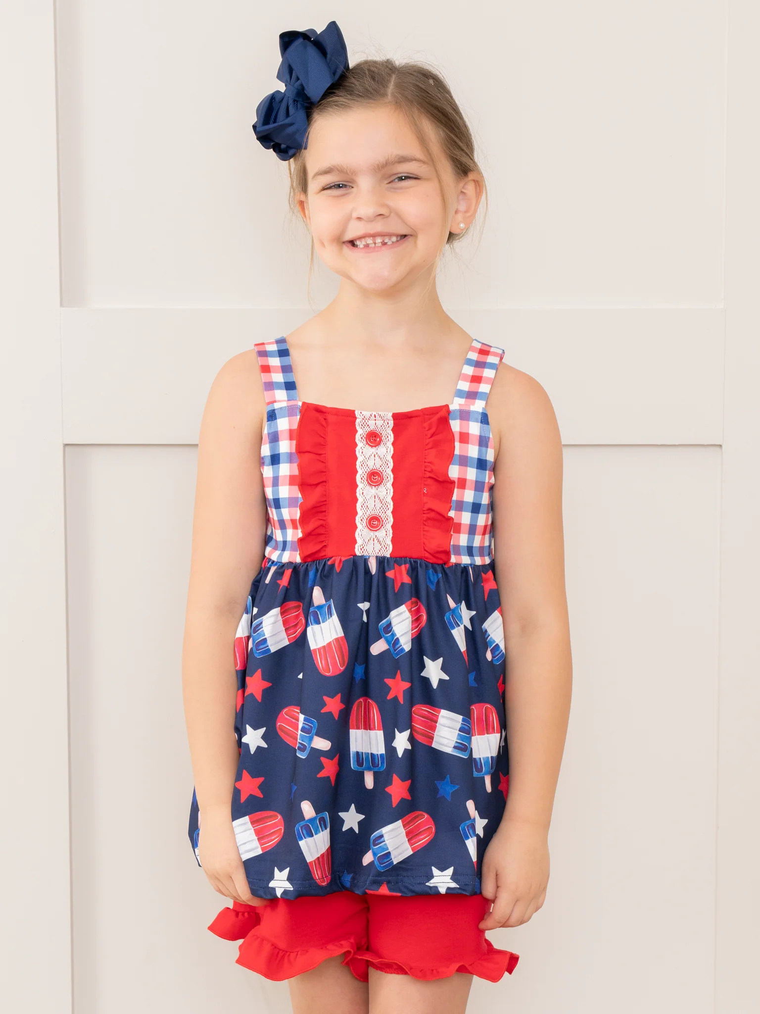 Red, White & Blue Gingham Treats Ruffle Outfit - Image 4