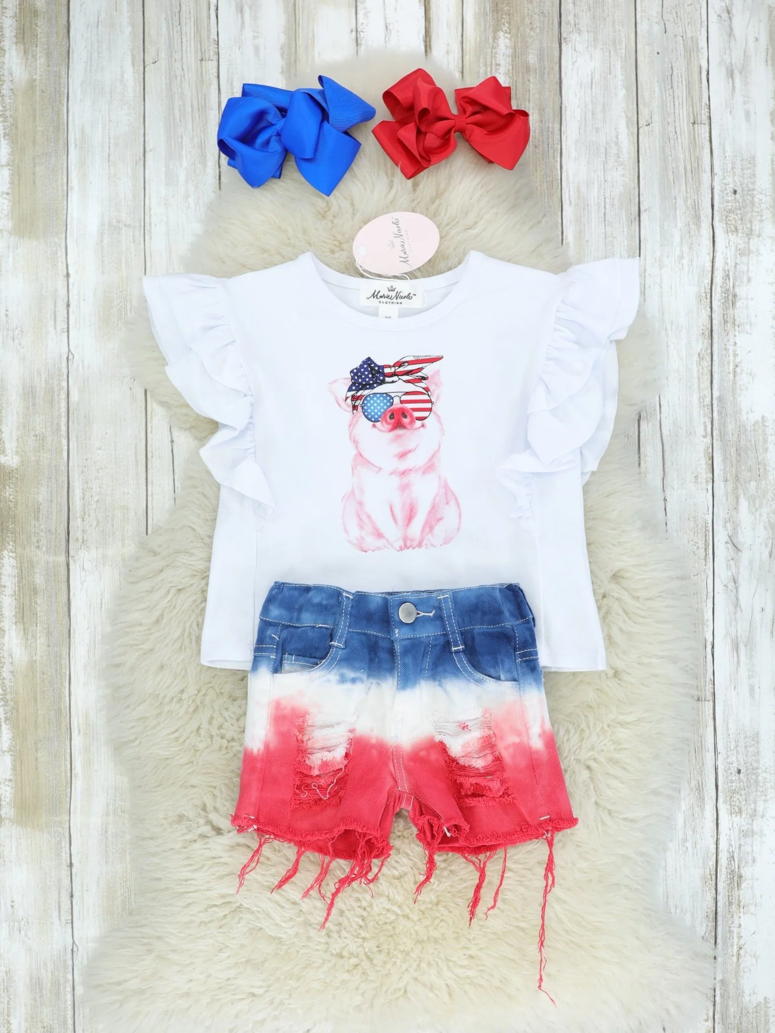Red, White, & Blue Pig Top & Ombre Shorts Outfit - Image 2